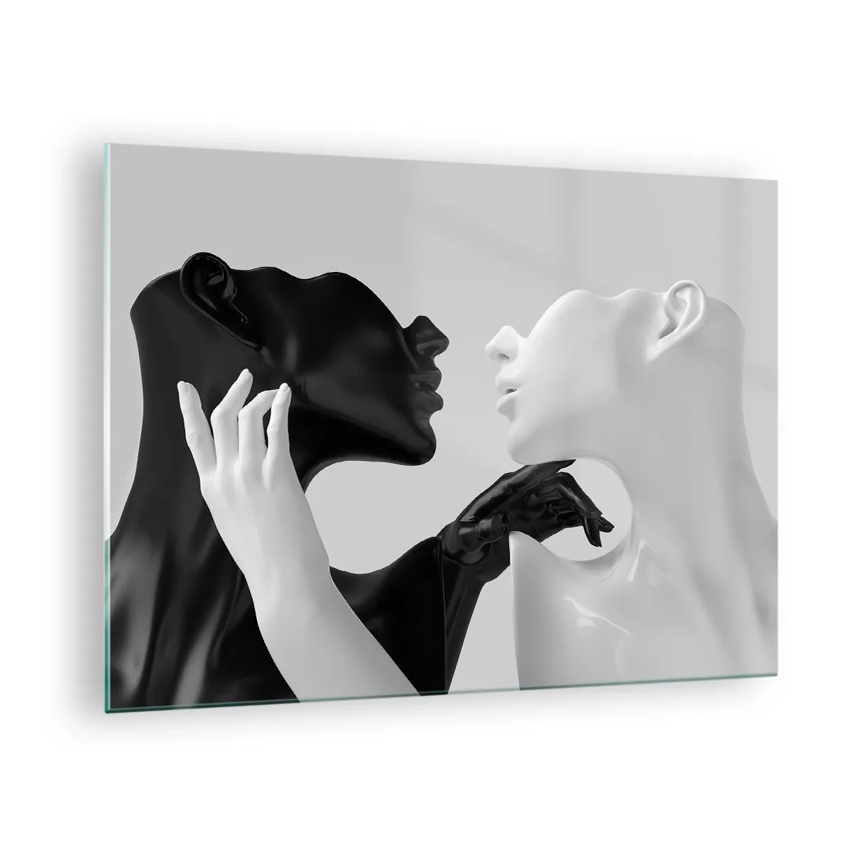 Cuadro sobre vidrio - Impresiones sobre Vidrio - Figuras en blanco y negro en primer plano sensual - 70x50cm - Atracción - deseo - Decoración de pared moderna para salón y dormitorio ARTTOR