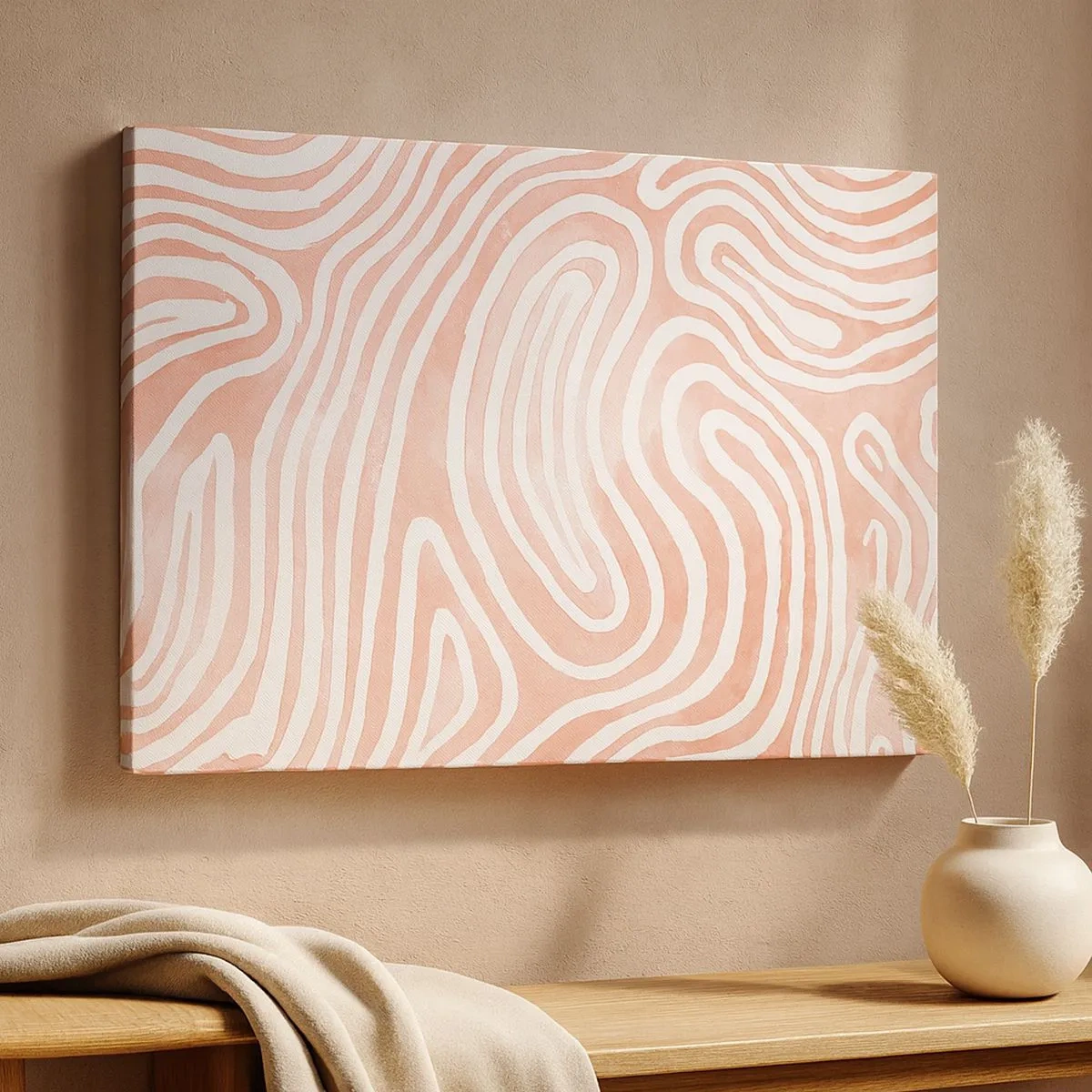 Cuadro sobre lienzo - Impresión de Imagen - Patrón abstracto en tonos rosa y blanco. - 70x50cm - En un laberinto de coral - Decoración de pared moderna para salón y dormitorio ARTTOR
