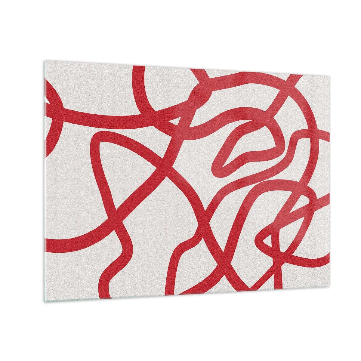 Cuadro sobre vidrio - Impresiones sobre Vidrio - Líneas rojas que giran dinámicamente sobre un fondo blanco - 70x50cm - Rojo sobre blanco - Decoración de pared moderna para salón y dormitorio ARTTOR