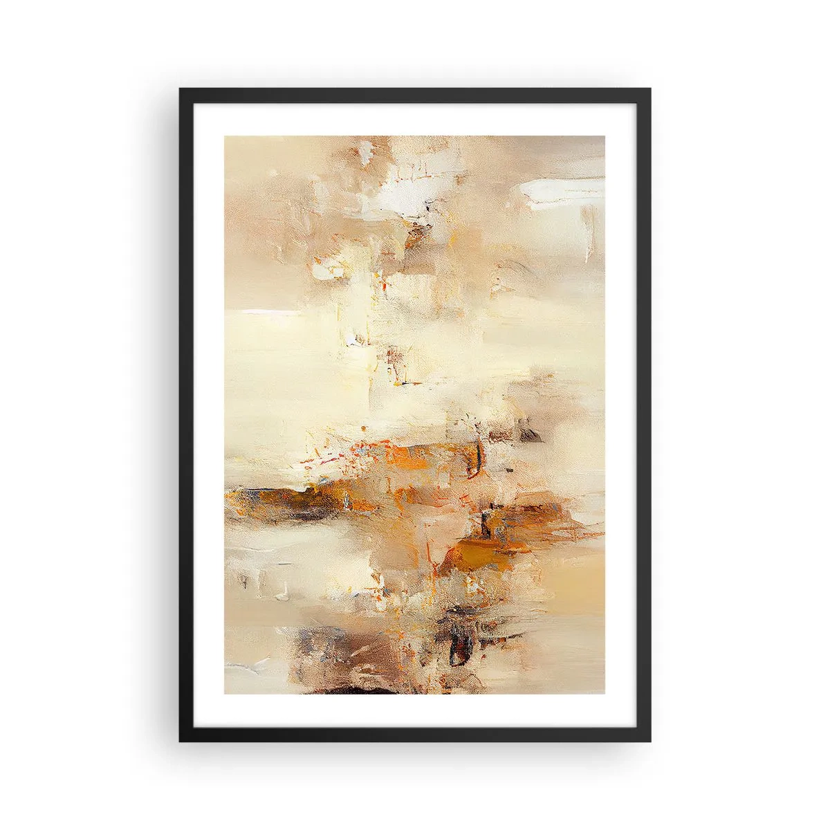 Póster en marco negro - Una composición abstracta en tonos cálidos de beige y dorado. - 50x70cm - El alma del ámbar - Decoración de pared moderna para salón y dormitorio ARTTOR