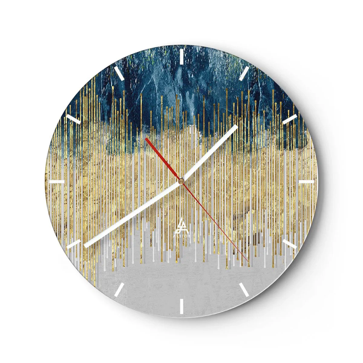 Reloj de pared - Reloj de vidrio - Líneas verticales doradas que se transforman en degradados azul marino y gris. - 30x30cm - Frontera de líneas doradas - Decoración de pared moderna para salón, cocina y dormitorio ARTTOR