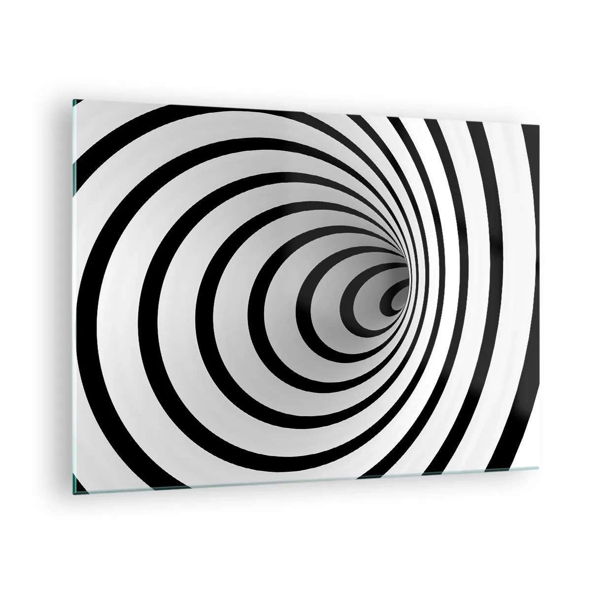 Cuadro sobre vidrio - Impresiones sobre Vidrio - Patrón espiral abstracto en blanco y negro - 70x50cm - ¿Tampoco puedes resistirte? - Decoración de pared moderna para salón y dormitorio ARTTOR