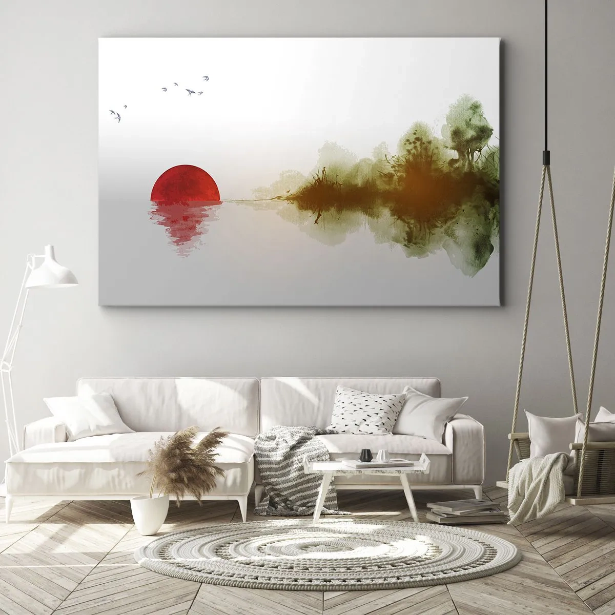 Cuadro sobre lienzo - Impresión de Imagen - Atardecer abstracto sobre un lago con reflejo - 70x50cm - Una promesa de paz - Decoración de pared moderna para salón y dormitorio ARTTOR