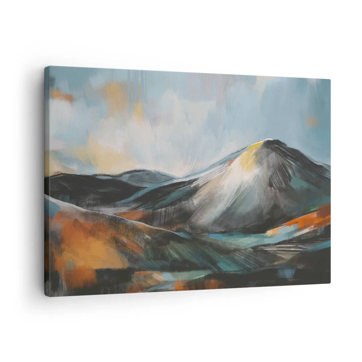 Cuadro sobre lienzo - Impresión de Imagen - Paisaje montañoso abstracto en tonos cálidos - 70x50cm - Crudo y bello - Decoración de pared moderna para salón y dormitorio ARTTOR