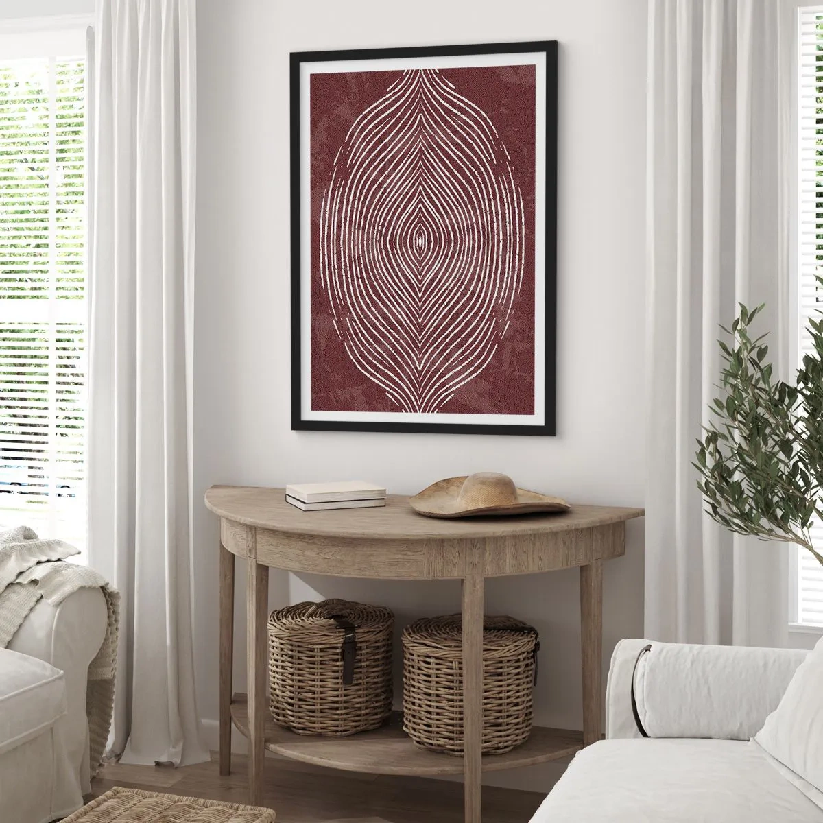Póster en marco negro - Un patrón hipnótico de líneas blancas sobre un fondo marrón. - 50x70cm - El espacio habla - Decoración de pared moderna para salón y dormitorio ARTTOR