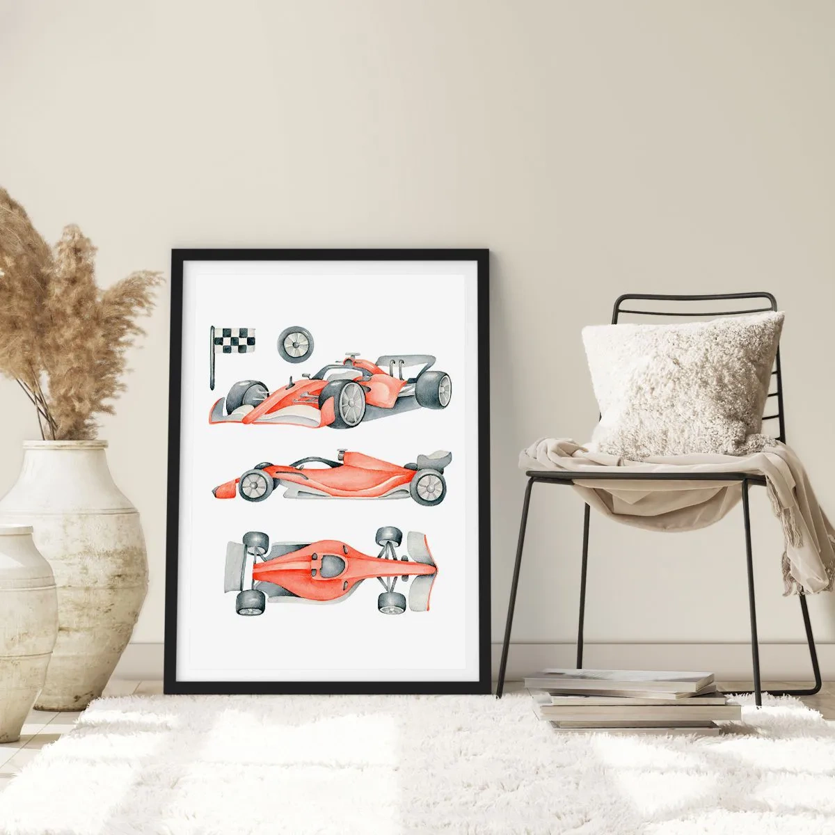 Póster en marco negro - Ilustración en acuarela de un coche de carreras - 50x70cm - Para alcanzar un sueño - Decoración de pared moderna para salón y dormitorio ARTTOR
