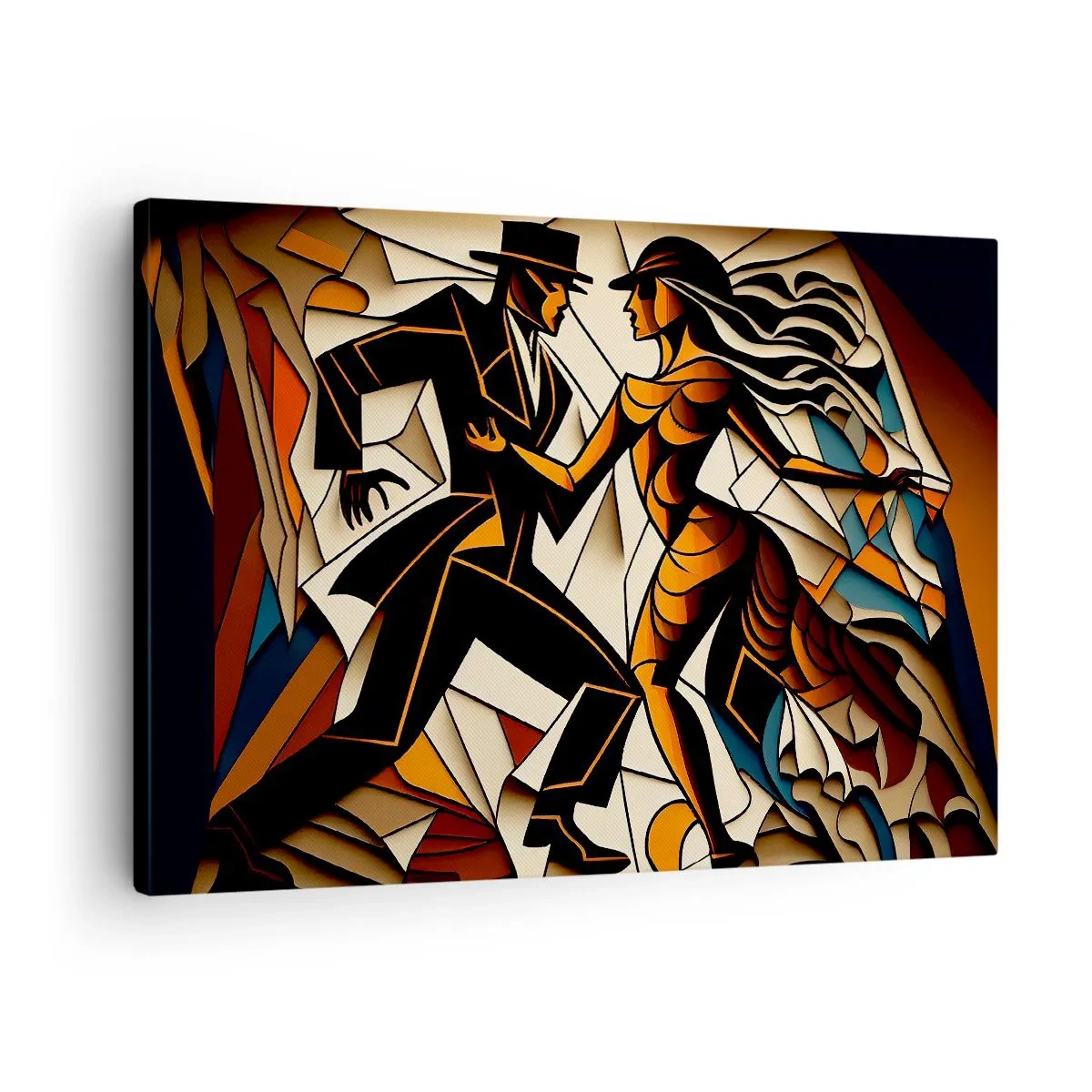 Cuadro sobre lienzo - Impresión de Imagen - Una pareja dinámica bailando en forma abstracta. - 70x50cm - Danza de pasión - Decoración de pared moderna para salón y dormitorio ARTTOR