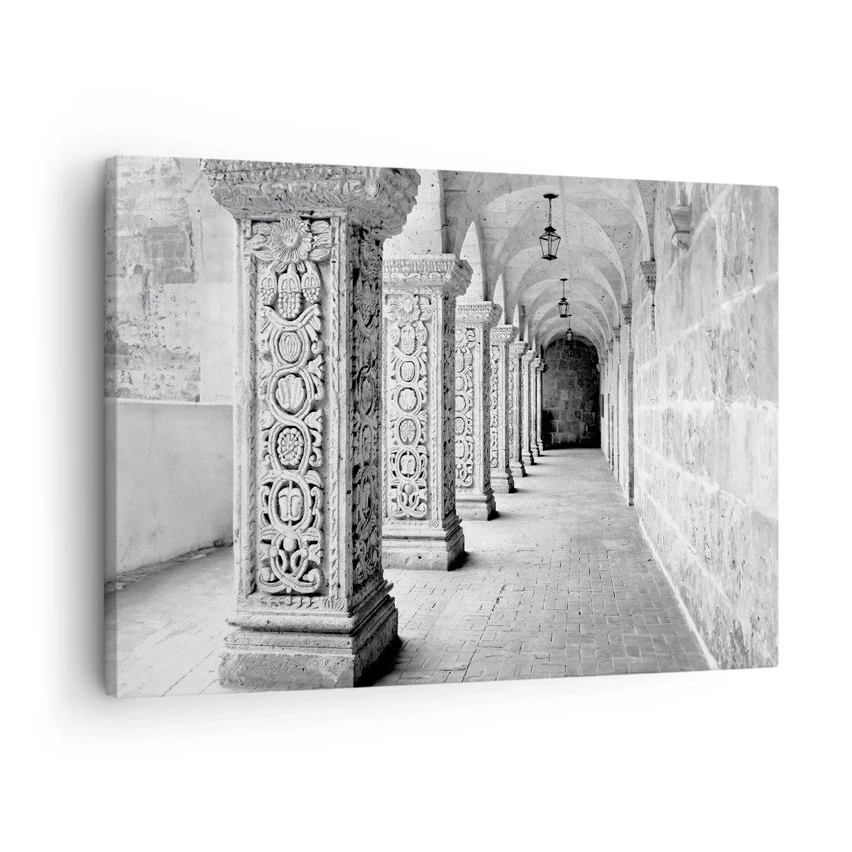 Cuadro sobre lienzo - Impresión de Imagen - Columnas históricas en una toma monocromática - 70x50cm - ¿Y adónde nos llevará...? - Decoración de pared moderna para salón y dormitorio ARTTOR