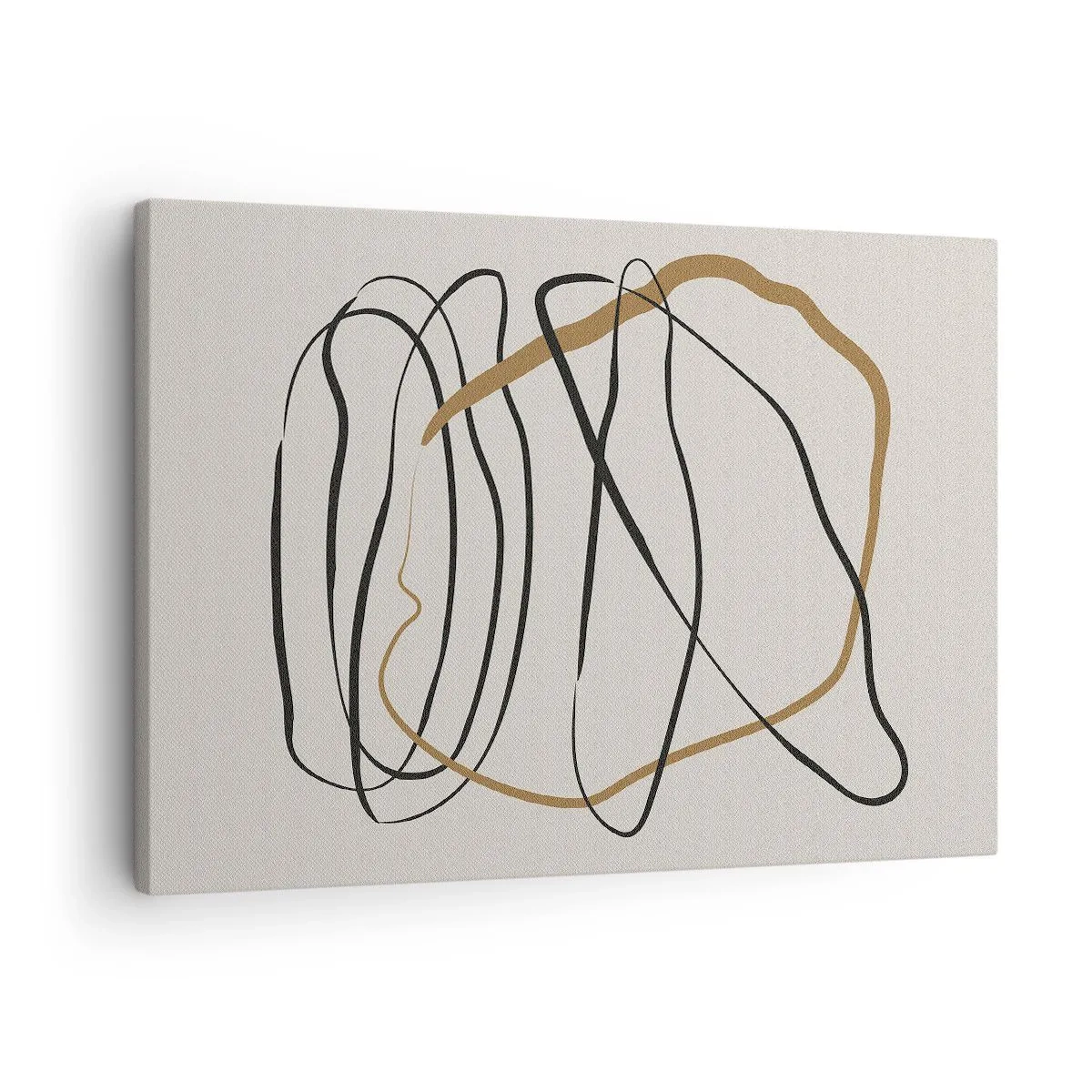 Cuadro sobre lienzo - Impresión de Imagen - Líneas artísticas en negro y dorado sobre un fondo claro. - 70x50cm - Composición: danza lineal - Decoración de pared moderna para salón y dormitorio ARTTOR