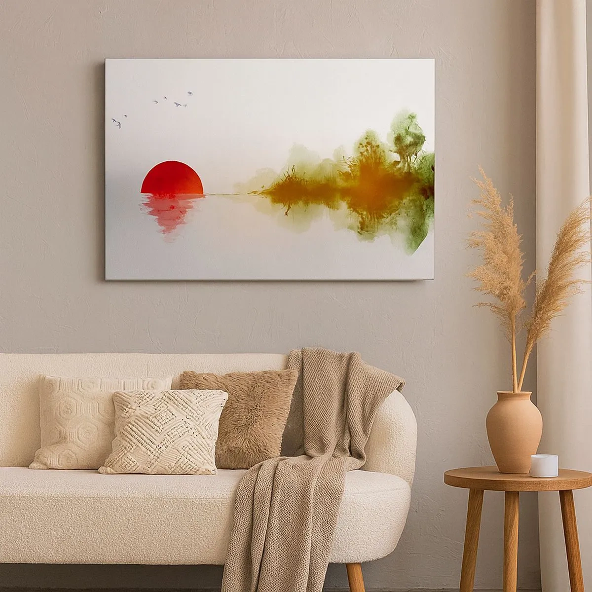 Cuadro sobre lienzo - Impresión de Imagen - Atardecer abstracto sobre un lago con reflejo - 70x50cm - Una promesa de paz - Decoración de pared moderna para salón y dormitorio ARTTOR