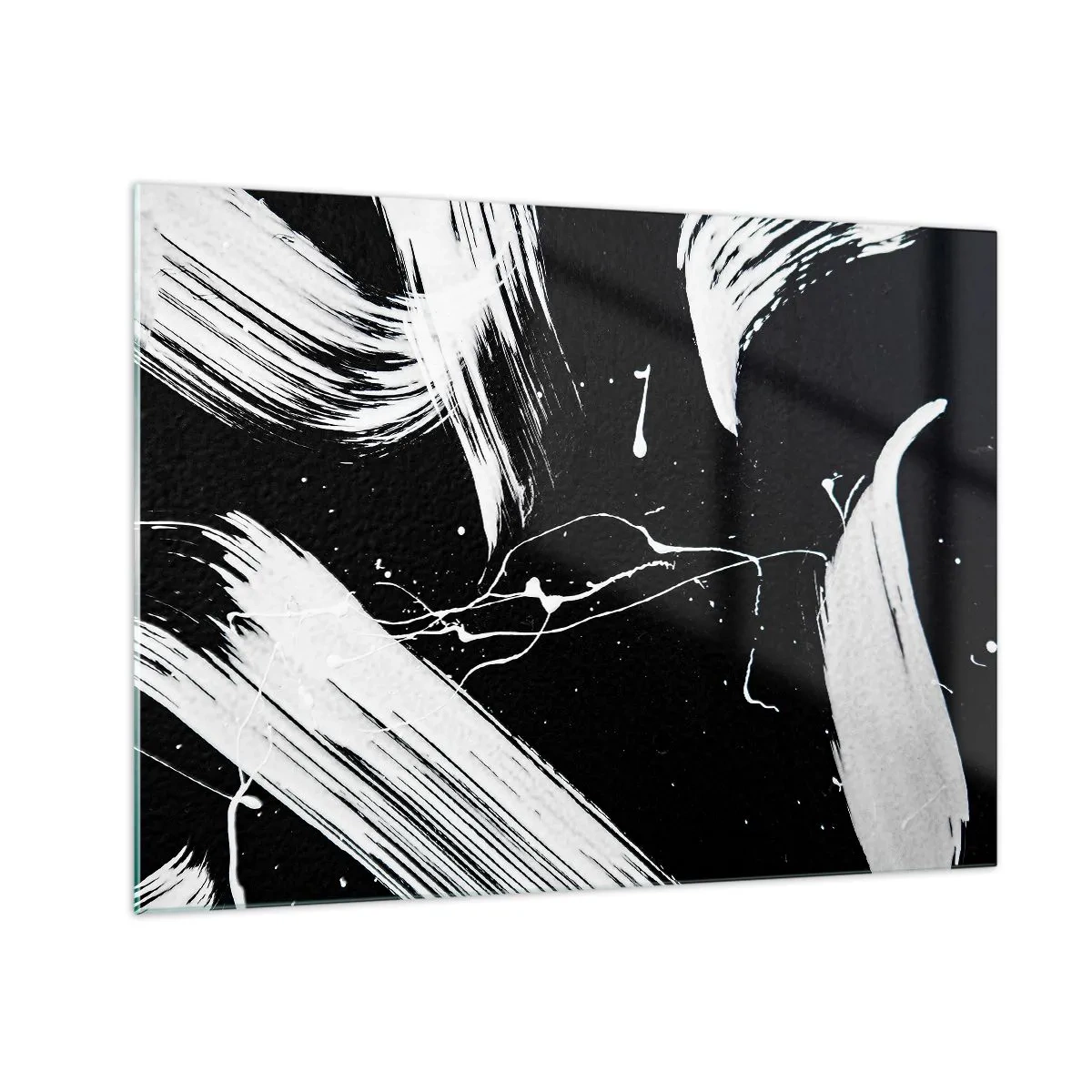 Cuadro sobre vidrio - Impresiones sobre Vidrio - Pinceladas blancas sobre fondo negro - 70x50cm - Rompiendo la oscuridad - Decoración de pared moderna para salón y dormitorio ARTTOR