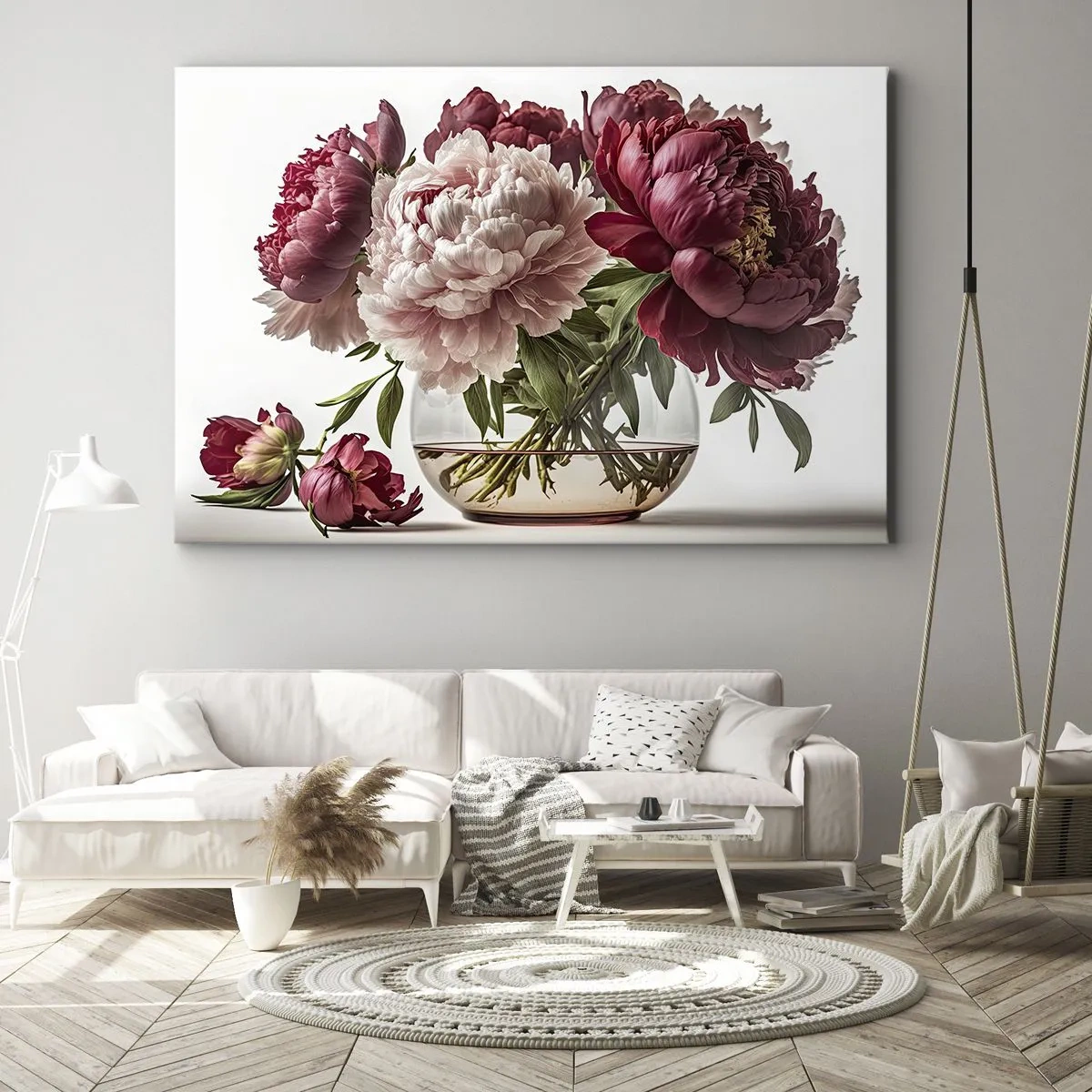 Cuadro sobre lienzo - Impresión de Imagen - Un ramo de peonías en tonos rosa y rojo. - 70x50cm - En plena floración de la belleza - Decoración de pared moderna para salón y dormitorio ARTTOR