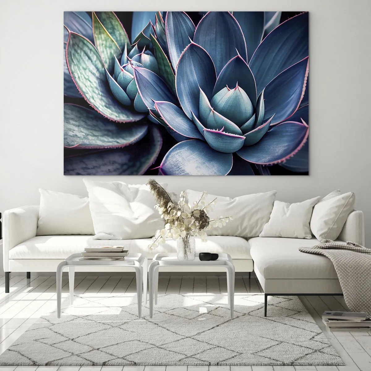 Cuadro sobre vidrio - Impresiones sobre Vidrio - Primer plano de las exuberantes hojas verdes de las suculentas. - 70x50cm - Fuerza vital - Decoración de pared moderna para salón y dormitorio ARTTOR