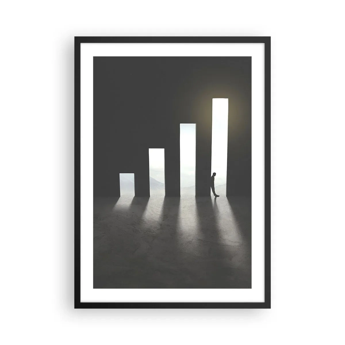 Póster en marco negro - Una puerta simbólica en forma de gráfico con una figura. - 50x70cm - El camino del éxito - Decoración de pared moderna para salón y dormitorio ARTTOR