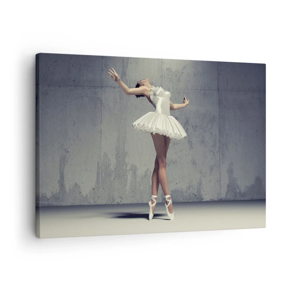 Cuadro sobre lienzo - Impresión de Imagen - Una bailarina de ballet con un vestido blanco frente a una pared sin rematar. - 70x50cm - Ligero como un pájaro - Decoración de pared moderna para salón y dormitorio ARTTOR