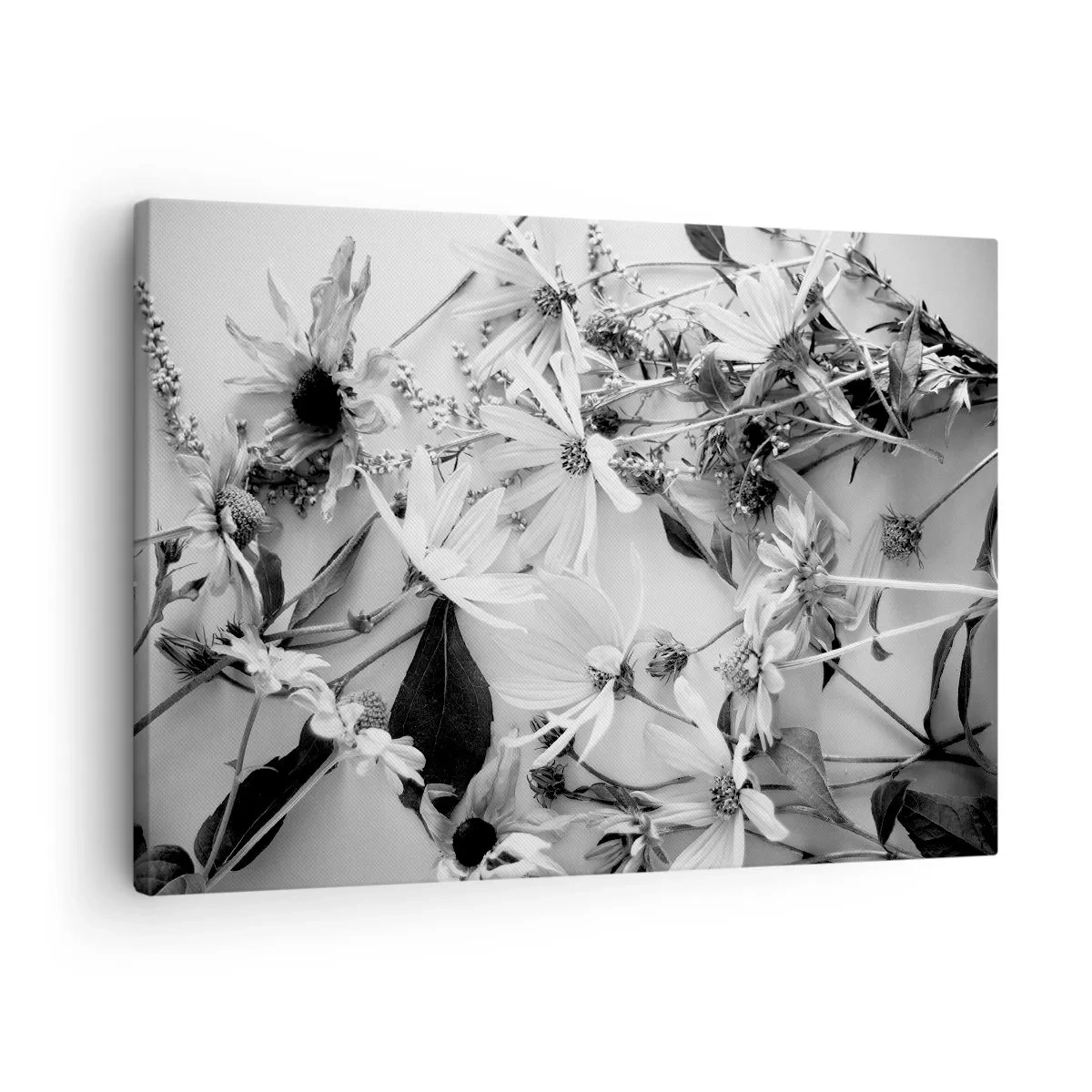 Cuadro sobre lienzo - Impresión de Imagen - Arreglos florales en blanco y negro en un sutil estilo artístico. - 70x50cm - Un no ramo de flores - Decoración de pared moderna para salón y dormitorio ARTTOR