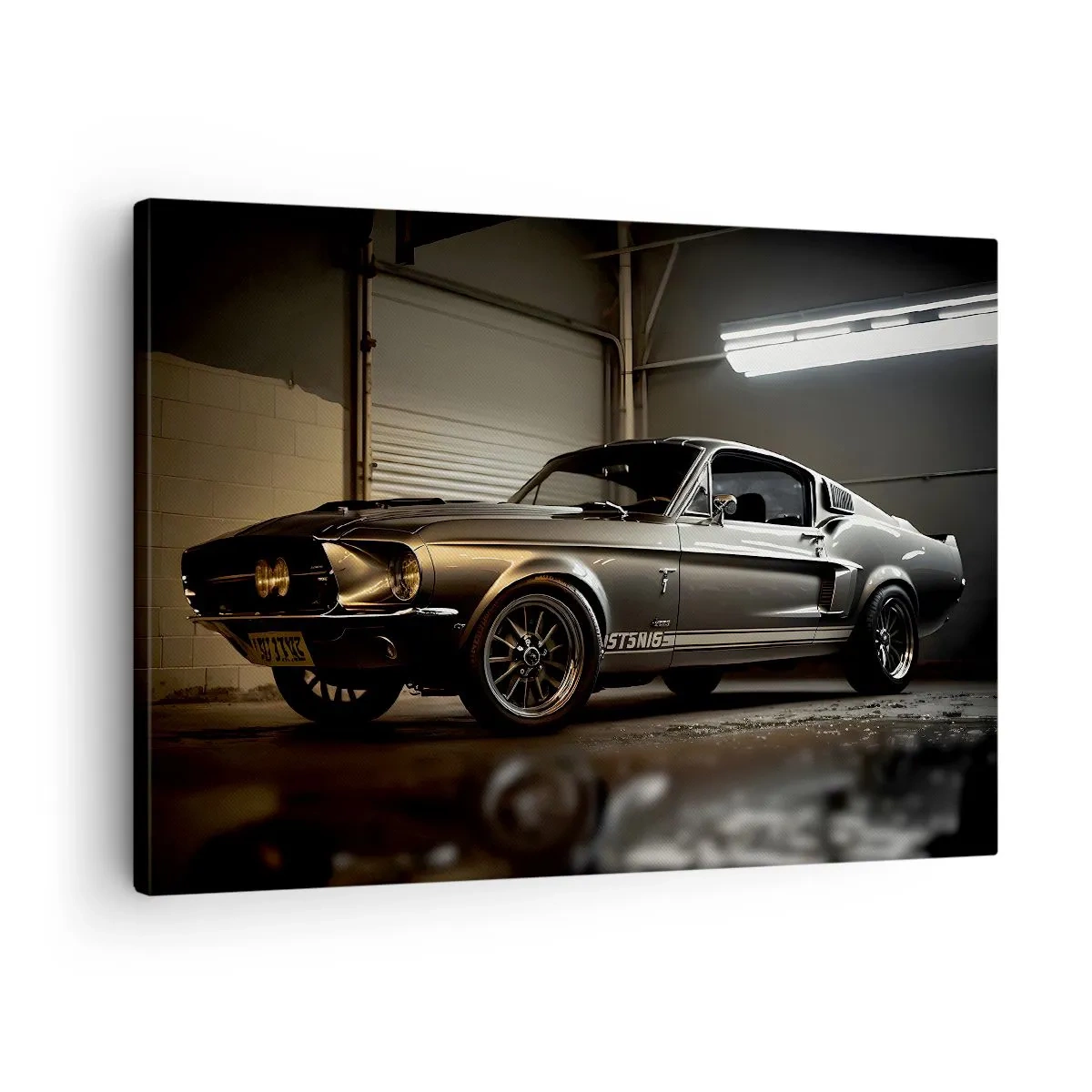 Cuadro sobre lienzo - Impresión de Imagen - Coche clásico en garaje retro - 70x50cm - Un retorno al pasado - Decoración de pared moderna para salón y dormitorio ARTTOR