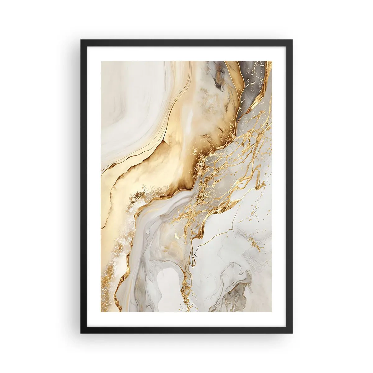 Póster en marco negro - Composición abstracta de mármol dorado y blanco - 50x70cm - Abstracción: belleza y bondad - Decoración de pared moderna para salón y dormitorio ARTTOR