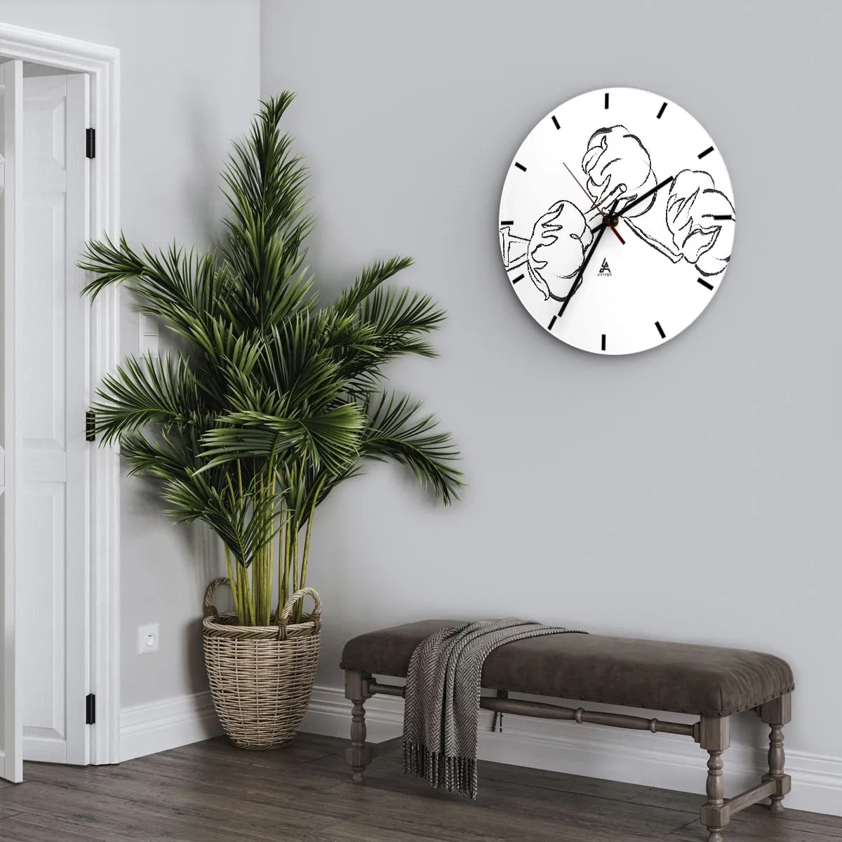 Reloj de pared - Reloj de vidrio - Boceto en blanco y negro de una rama de algodón sobre un fondo blanco. - 30x30cm - Plumón de algodón - Decoración de pared moderna para salón, cocina y dormitorio ARTTOR
