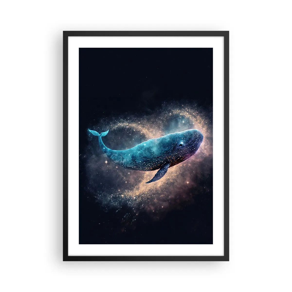 Póster en marco negro - Una ballena espacial rodeada de una nebulosa estelar sobre un fondo negro. - 50x70cm - Existe un mundo diferente - Decoración de pared moderna para salón y dormitorio ARTTOR