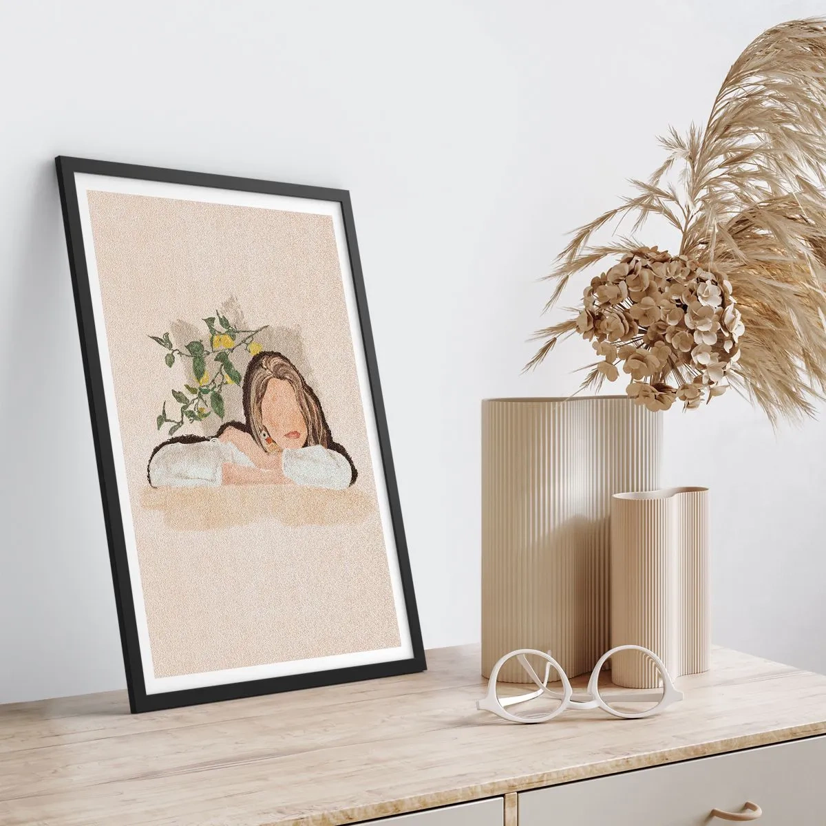 Póster en marco negro - Una figura pensativa rodeada de naturaleza. - 50x70cm - La belleza del sur - Decoración de pared moderna para salón y dormitorio ARTTOR