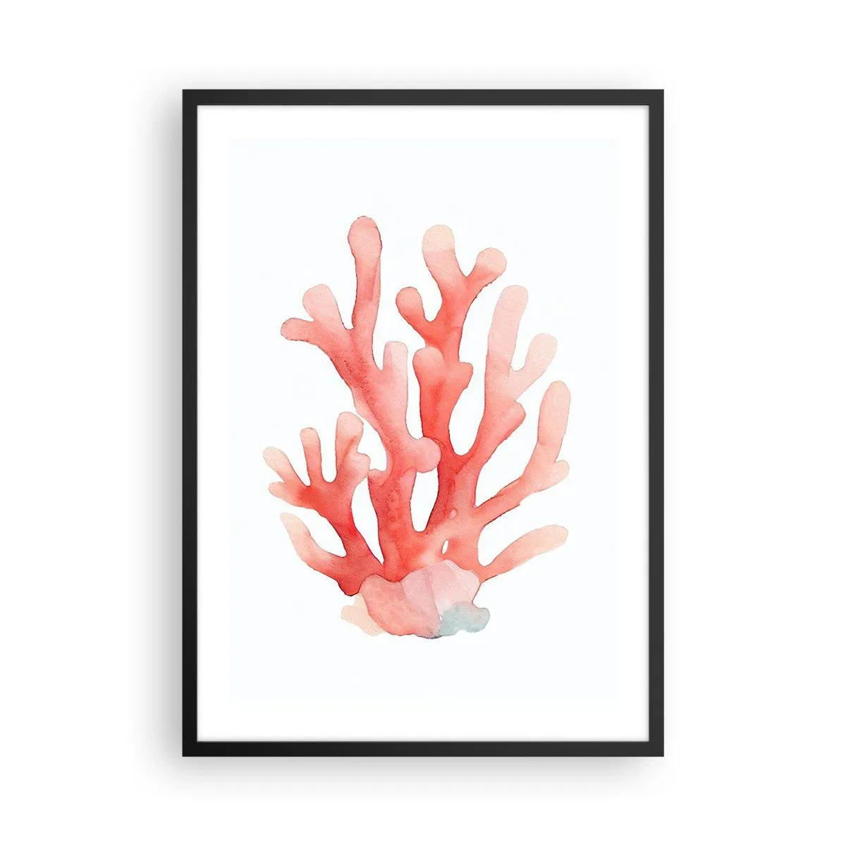 Póster en marco negro - Ilustración de acuarela de coral rojo sobre fondo blanco. - 50x70cm - La hermosura del color coral - Decoración de pared moderna para salón y dormitorio ARTTOR
