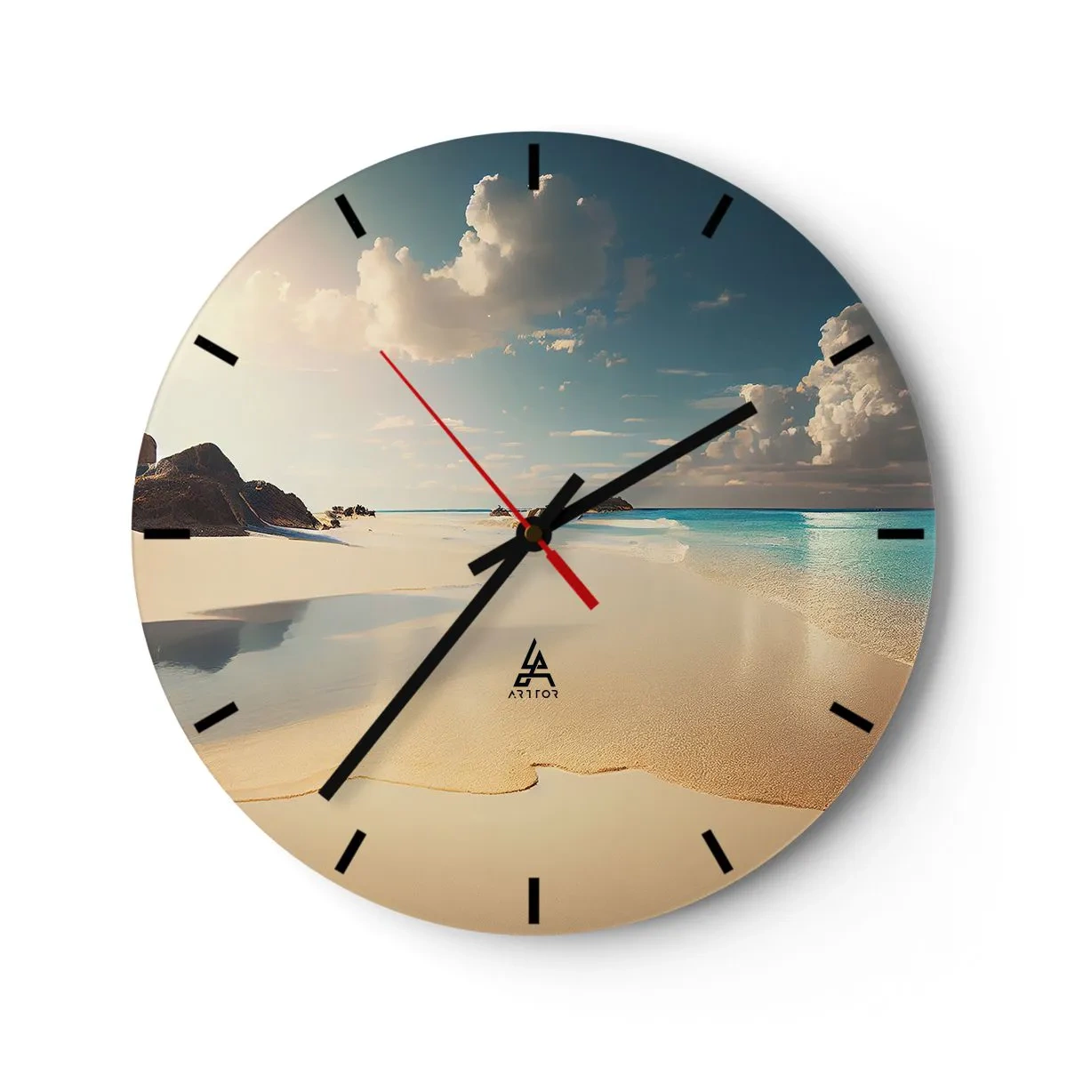 Reloj de pared - Reloj de vidrio - Playa tropical de arena blanca y agua turquesa. - 30x30cm - Un día de ensueño - Decoración de pared moderna para salón, cocina y dormitorio ARTTOR