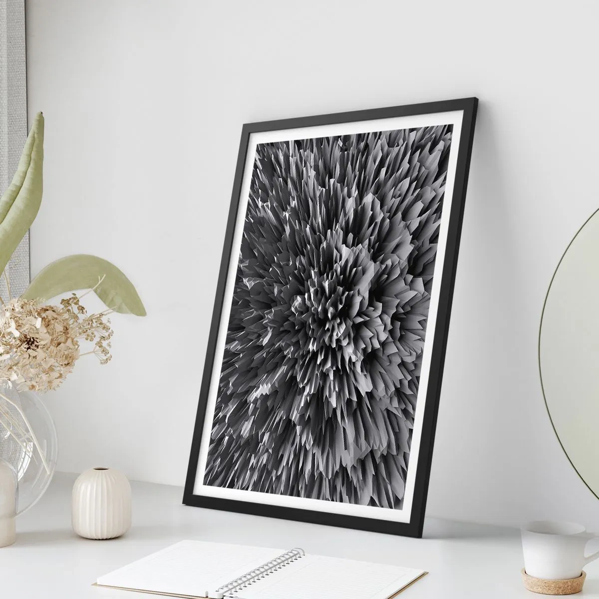 Póster en marco negro - Composición abstracta en blanco y negro con formas geométricas. - 50x70cm - No puede ser más afilado - Decoración de pared moderna para salón y dormitorio ARTTOR