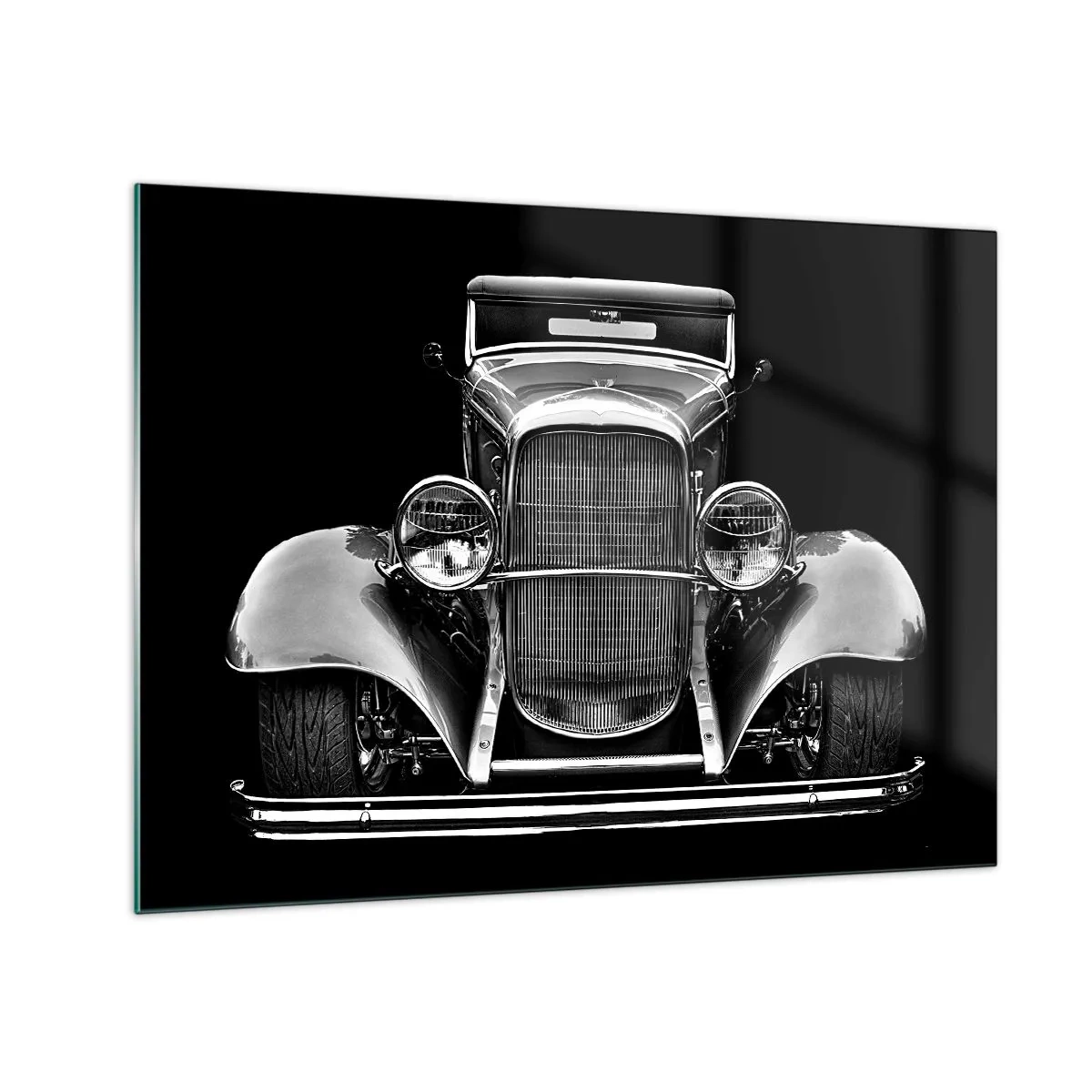 Cuadro sobre vidrio - Impresiones sobre Vidrio - Una vista frontal de un coche retro clásico. - 70x50cm - Un verdadero caballero - Decoración de pared moderna para salón y dormitorio ARTTOR