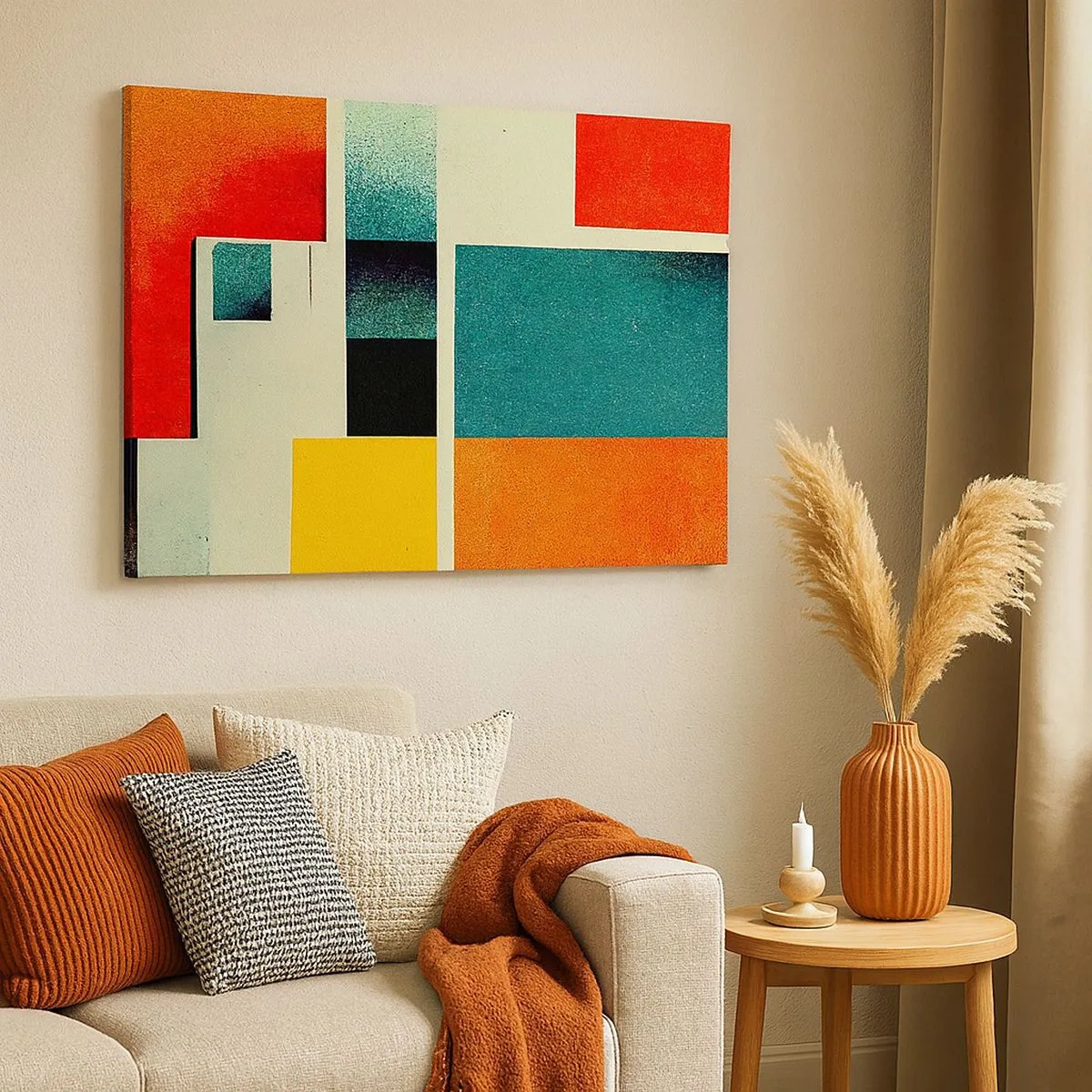 Cuadro sobre lienzo - Impresión de Imagen - Abstracción geométrica con rectángulos y cuadrados de colores. - 70x50cm - Abstracción geométrica - buena energía - Decoración de pared moderna para salón y dormitorio ARTTOR