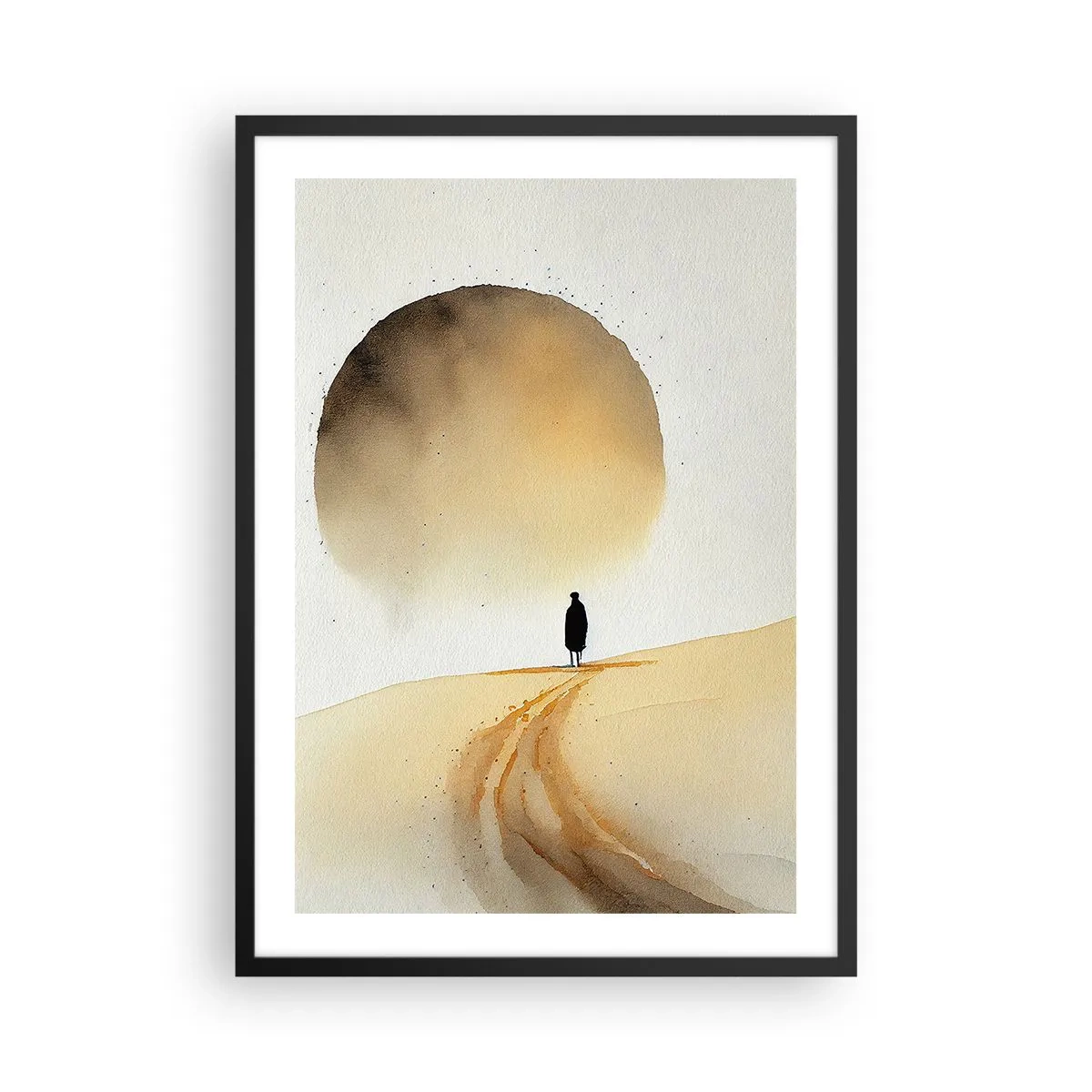 Póster en marco negro - Silueta de un viajero en una carretera desértica - 50x70cm - Siempre un anhelo - Decoración de pared moderna para salón y dormitorio ARTTOR