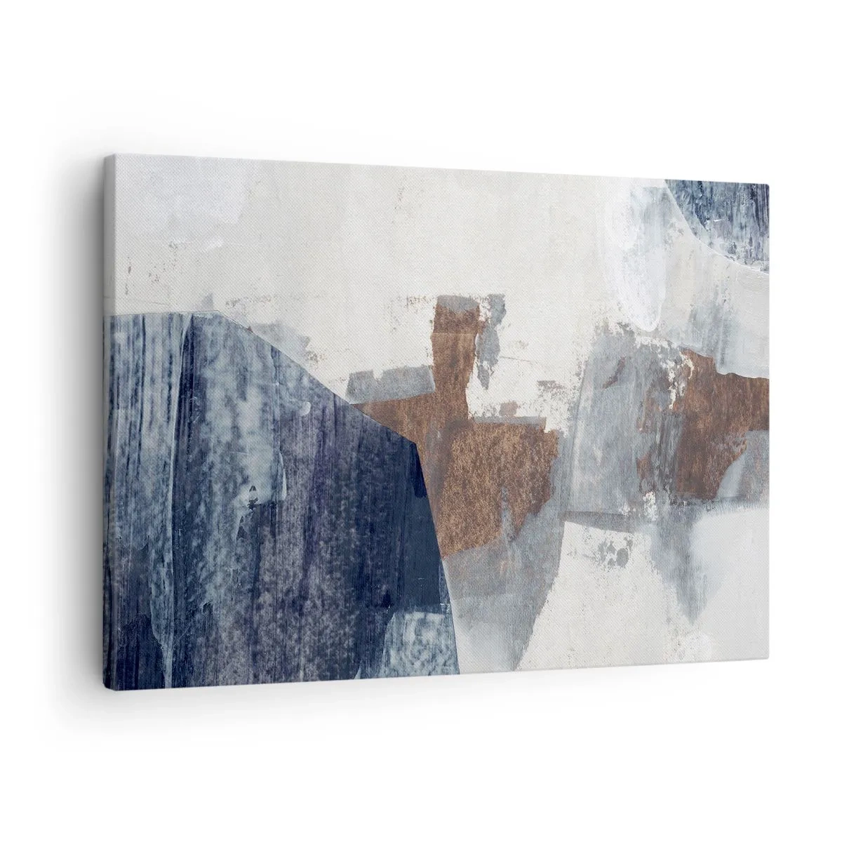 Cuadro sobre lienzo - Impresión de Imagen - Formas abstractas en tonos azules y marrones. - 70x50cm - Formas azules y marrones - Decoración de pared moderna para salón y dormitorio ARTTOR
