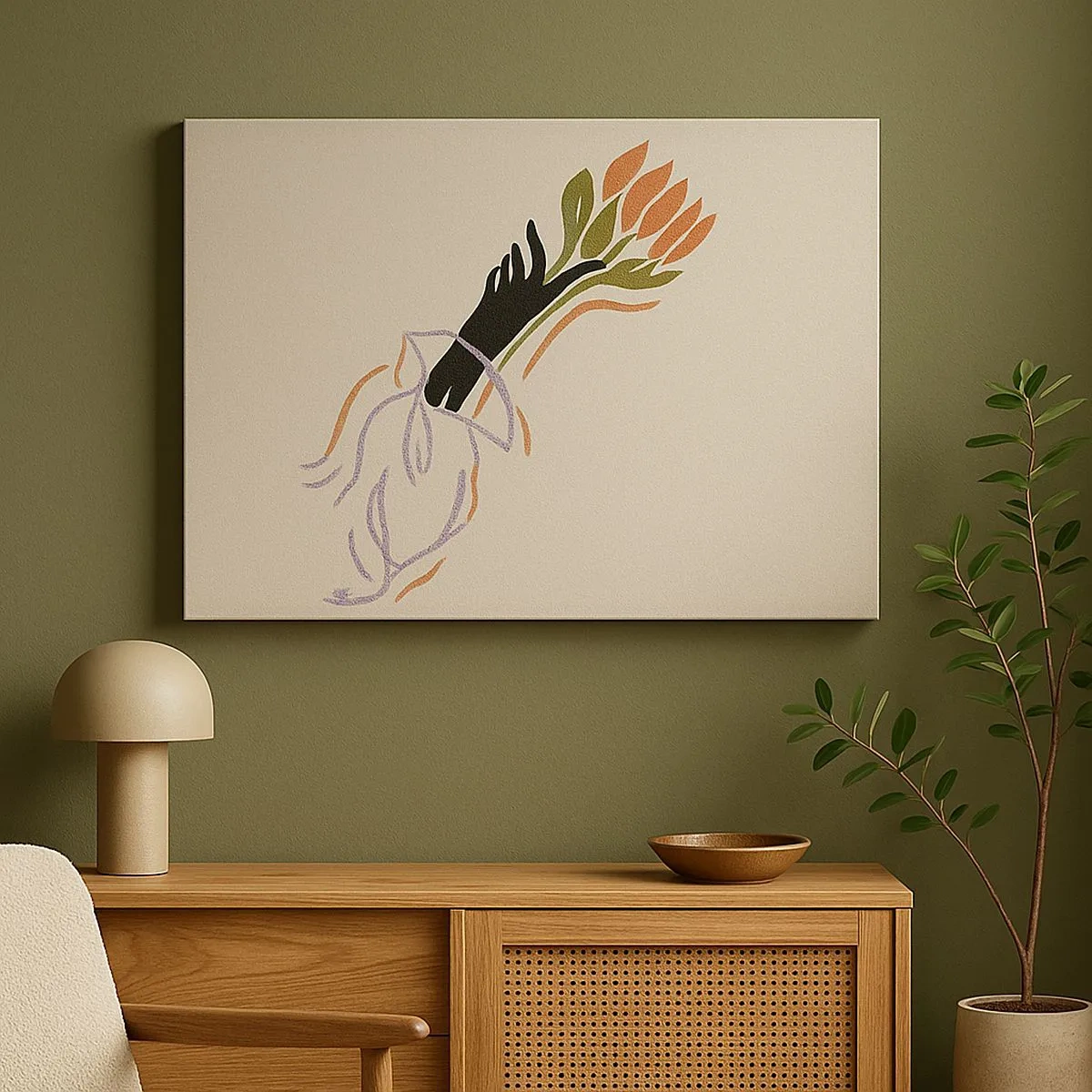 Cuadro sobre lienzo - Impresión de Imagen - Un ramo de flores minimalista de estilo delicado. - 70x50cm - Un toque fraternal - Decoración de pared moderna para salón y dormitorio ARTTOR