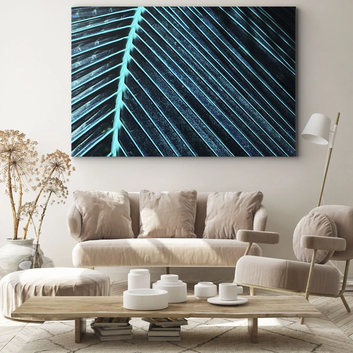 Cuadro sobre lienzo - Impresión de Imagen - Fotografía macro de una hoja en tonos turquesa y azul marino. - 70x50cm - La textura del verde - Decoración de pared moderna para salón y dormitorio ARTTOR
