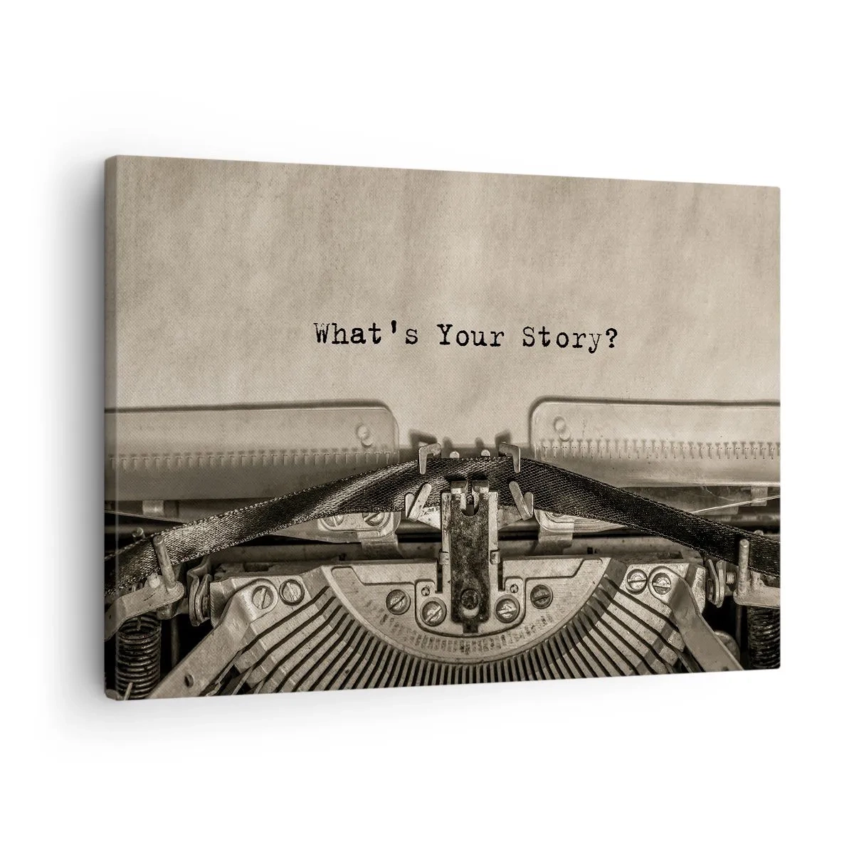Cuadro sobre lienzo - Impresión de Imagen - Una máquina de escribir con las palabras ¿Cuál es tu historia? - 70x50cm - Solo espero una respuesta - Decoración de pared moderna para salón y dormitorio ARTTOR