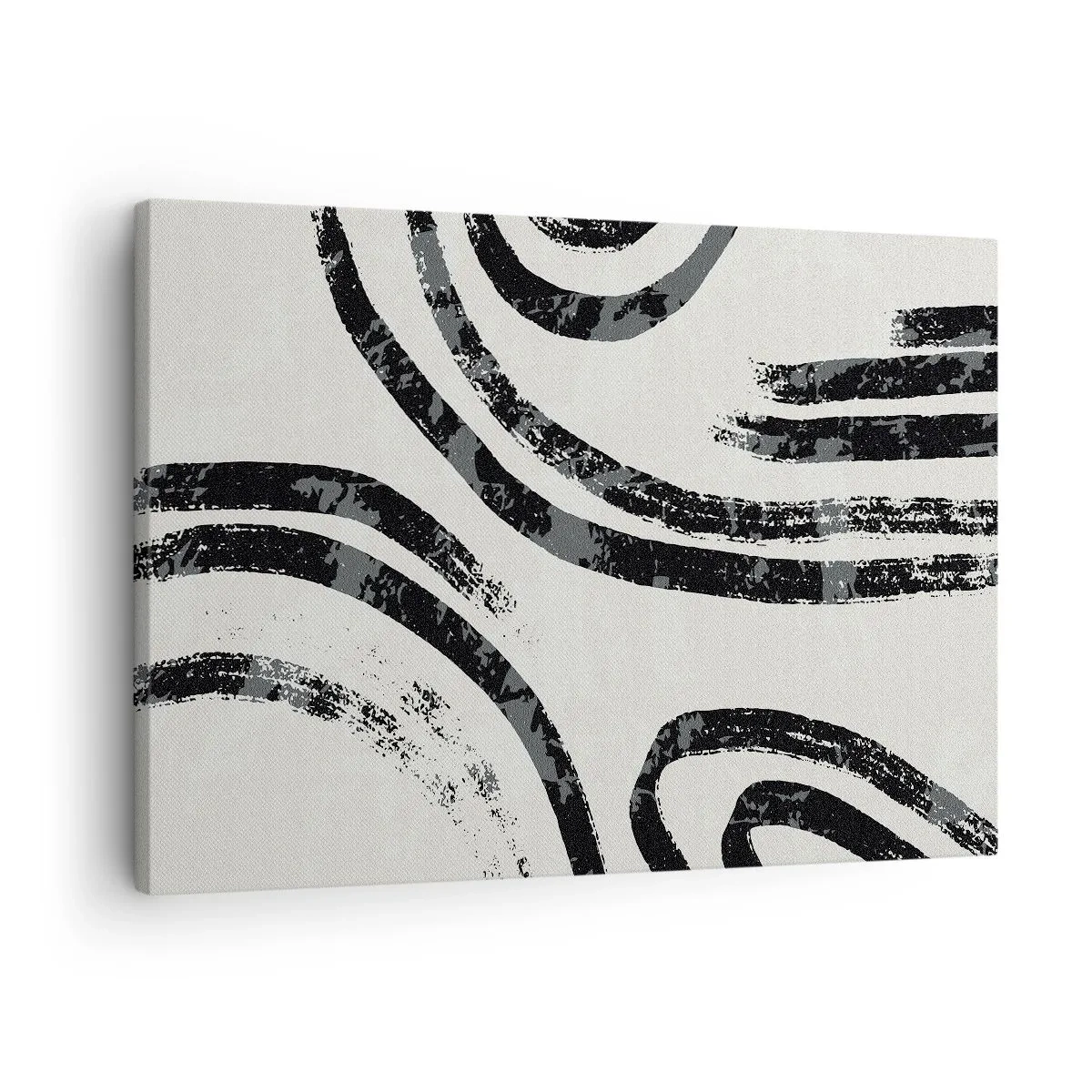 Cuadro sobre lienzo - Impresión de Imagen - Líneas abstractas en blanco y negro sobre un fondo claro - 70x50cm - A medias - Decoración de pared moderna para salón y dormitorio ARTTOR