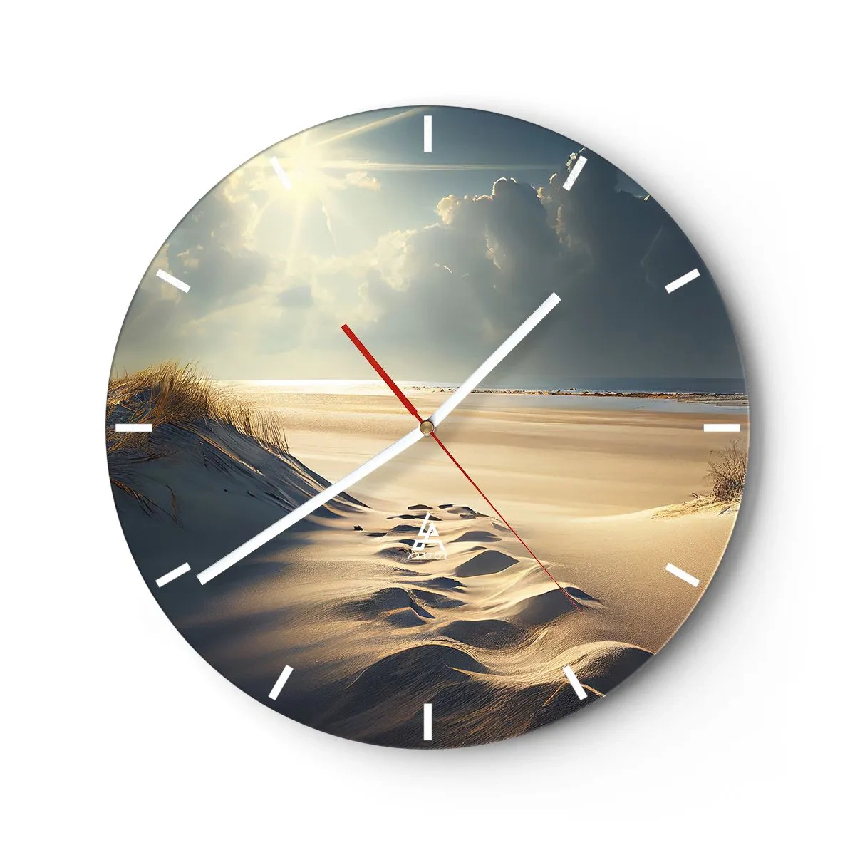 Reloj de pared - Reloj de vidrio - Dunas de arena iluminadas por los rayos del sol con vistas al horizonte. - 30x30cm - Paisaje tranquilizador - Decoración de pared moderna para salón, cocina y dormitorio ARTTOR
