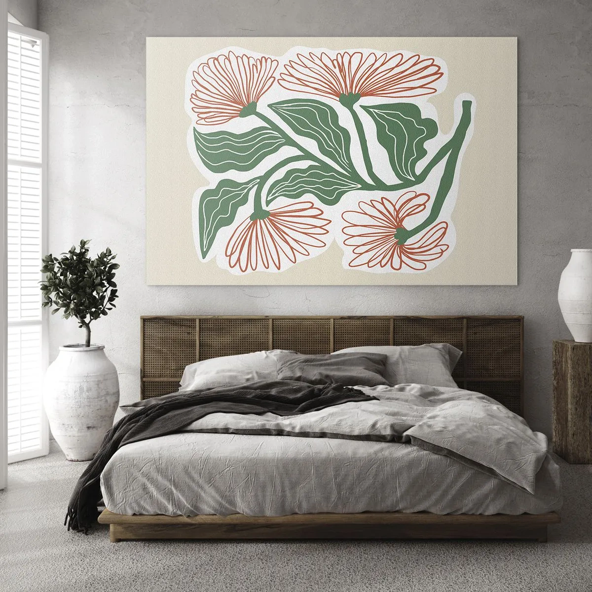 Cuadro sobre vidrio - Impresiones sobre Vidrio - Flores decorativas de estilo popular sobre un fondo claro. - 70x50cm - Folclórico y moderno - Decoración de pared moderna para salón y dormitorio ARTTOR