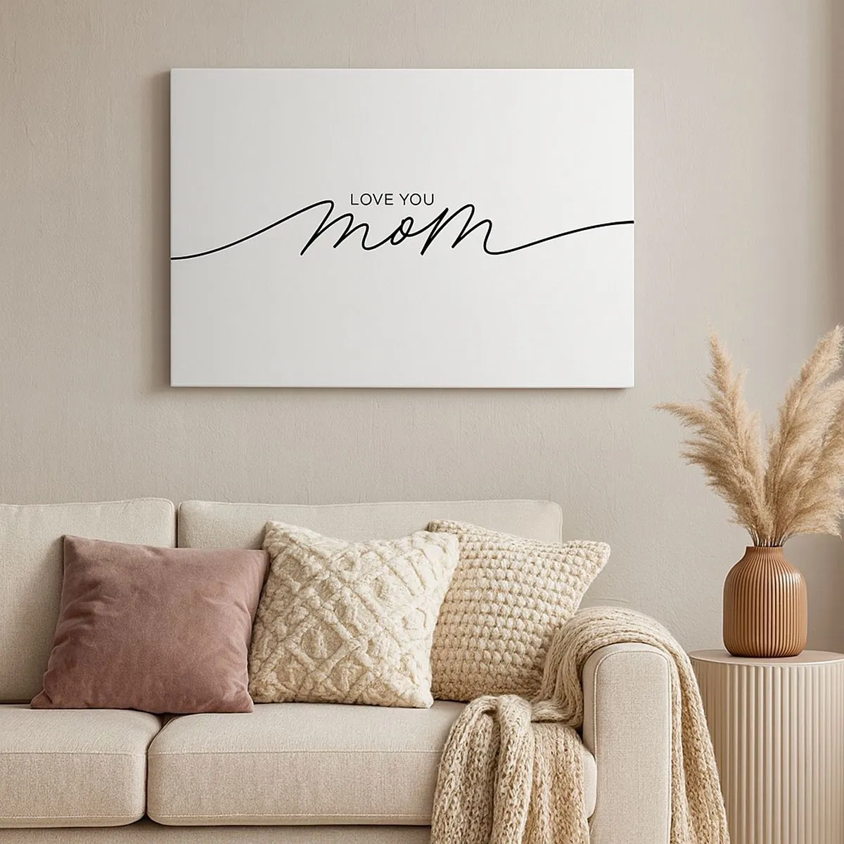 Cuadro sobre lienzo - Impresión de Imagen - Inscripción minimalista «Te amo mamá» sobre un fondo blanco - 70x50cm - Gran emoción - Decoración de pared moderna para salón y dormitorio ARTTOR