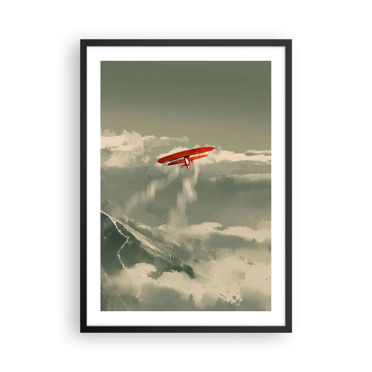 Póster en marco negro - Un biplano rojo en el cielo. - 50x70cm - Pionero sin miedo - Decoración de pared moderna para salón y dormitorio ARTTOR