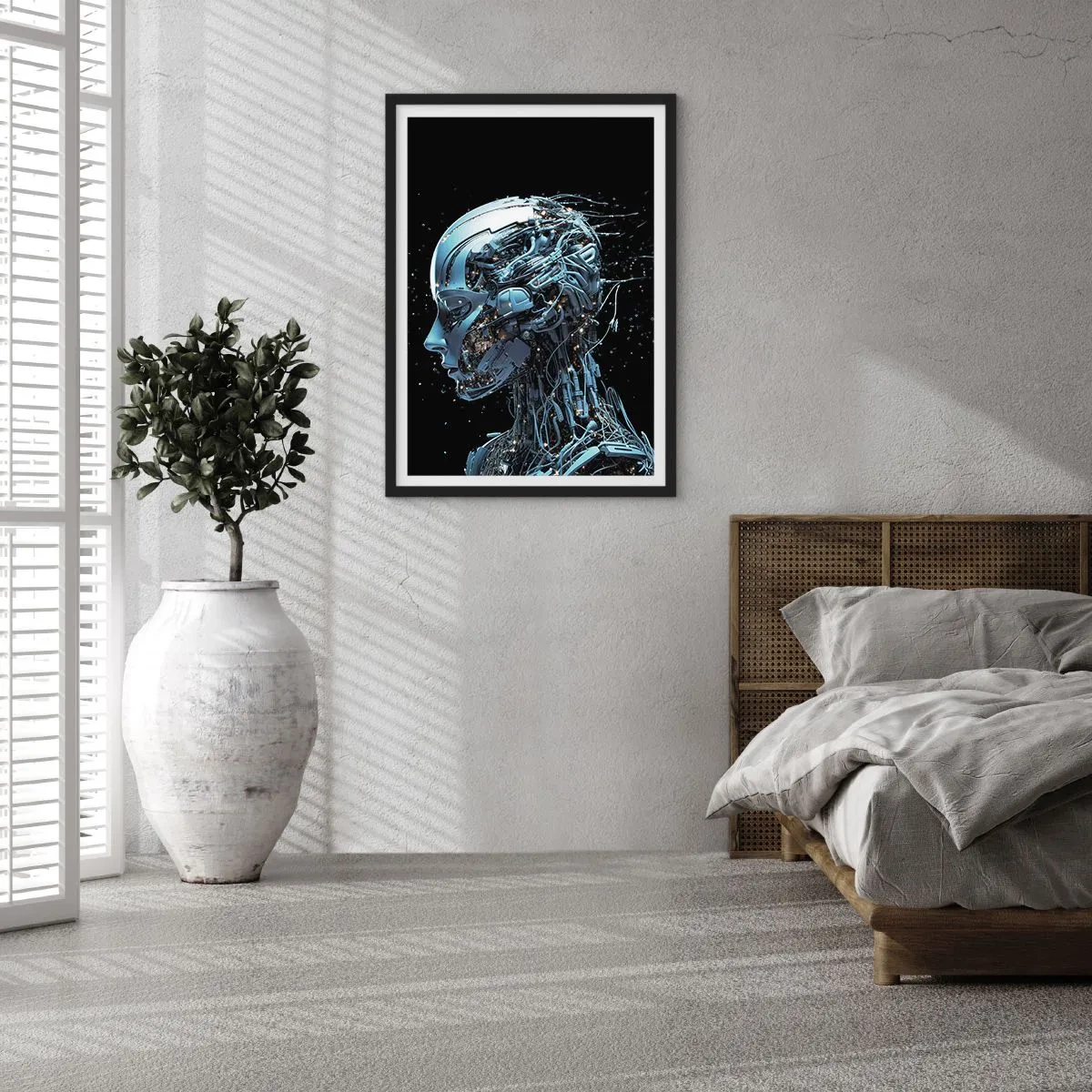 Póster en marco negro - Figura cibernética de estilo futurista. - 50x70cm - La tecnología es una mujer - Decoración de pared moderna para salón y dormitorio ARTTOR