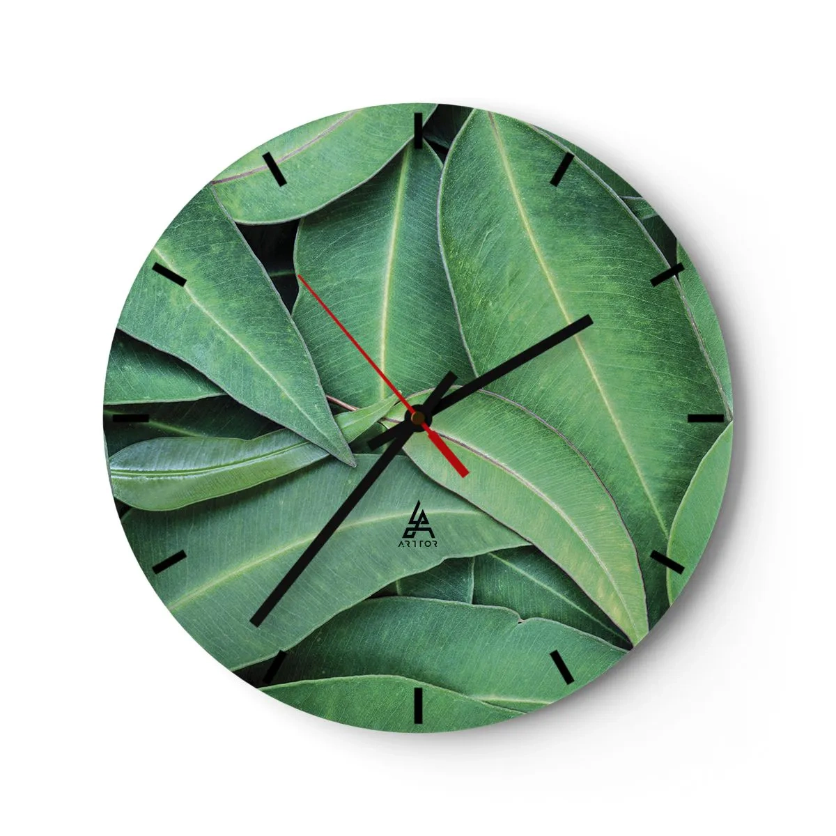 Reloj de pared - Reloj de vidrio - Hojas verdes jugosas en una fotografía macro - 30x30cm - Jugosidad y frescura - Decoración de pared moderna para salón, cocina y dormitorio ARTTOR