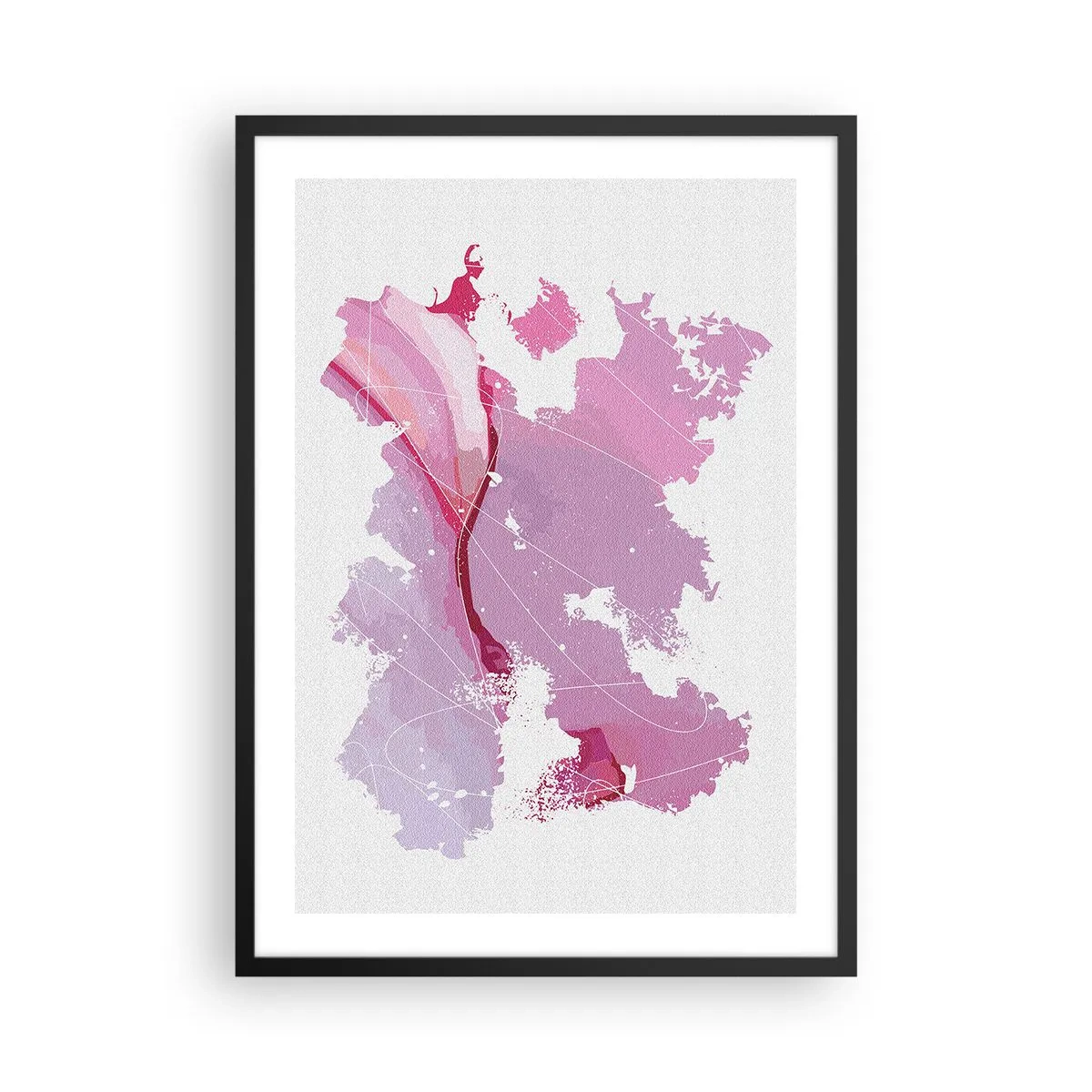 Póster en marco negro - Mapa abstracto en tonos rosa y morado - 50x70cm - Mapa de un mundo rosa - Decoración de pared moderna para salón y dormitorio ARTTOR