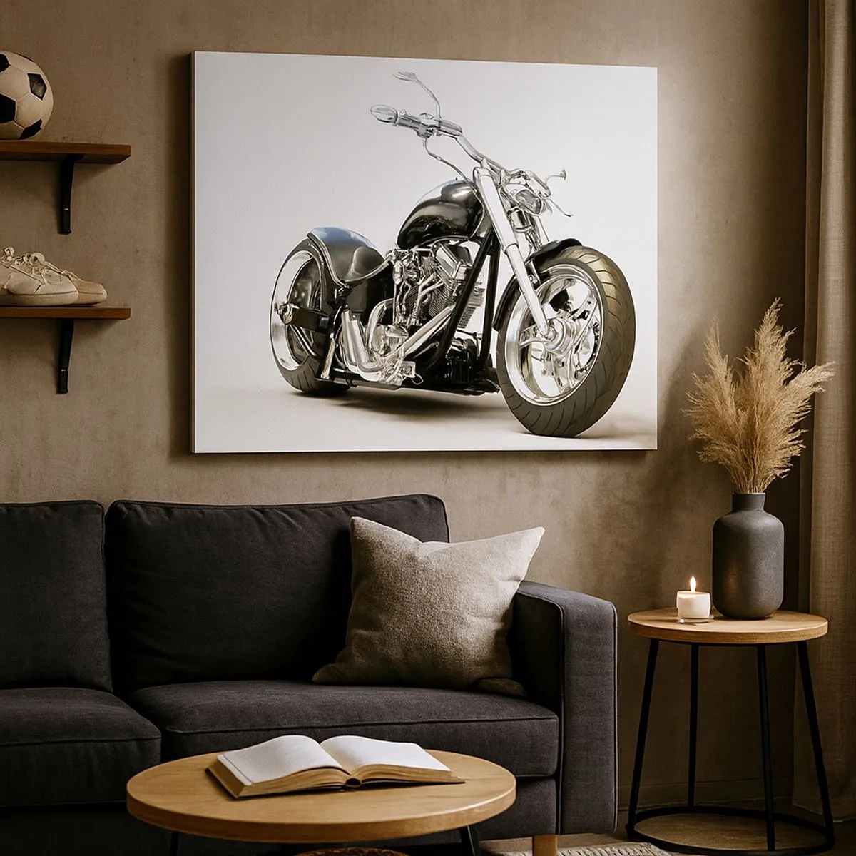 Cuadro sobre lienzo - Impresión de Imagen - Elegante motocicleta negra sobre fondo blanco. - 70x50cm - Una fuerza con carácter - Decoración de pared moderna para salón y dormitorio ARTTOR