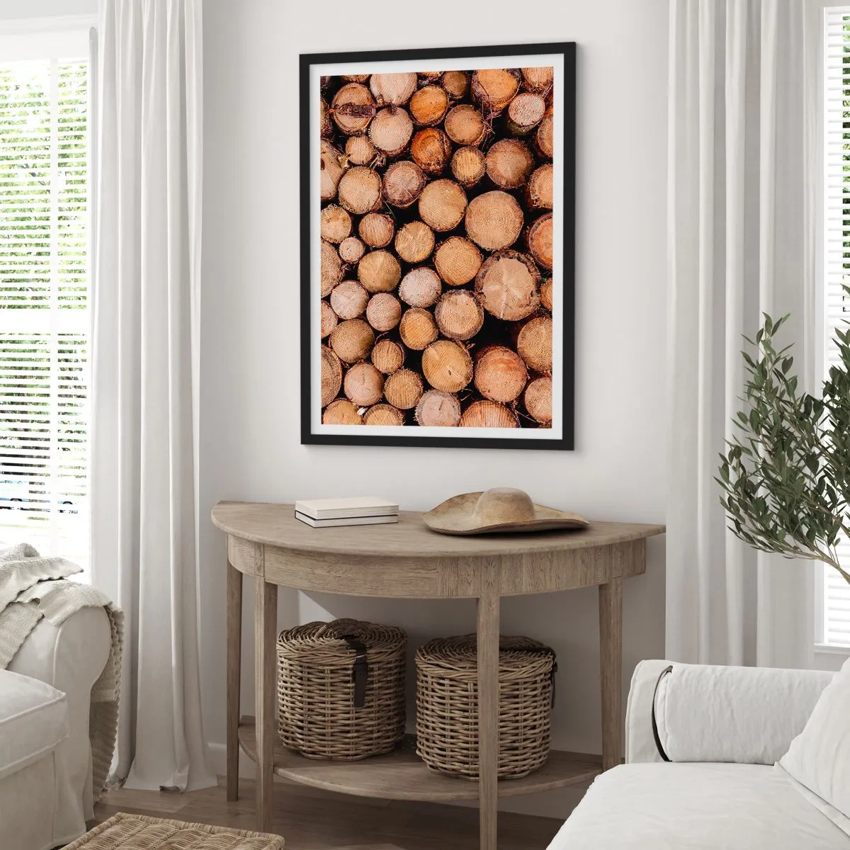 Póster en marco negro - Troncos de árboles cortados naturales en un arreglo artístico. - 50x70cm - Un nuevo comienzo - Decoración de pared moderna para salón y dormitorio ARTTOR