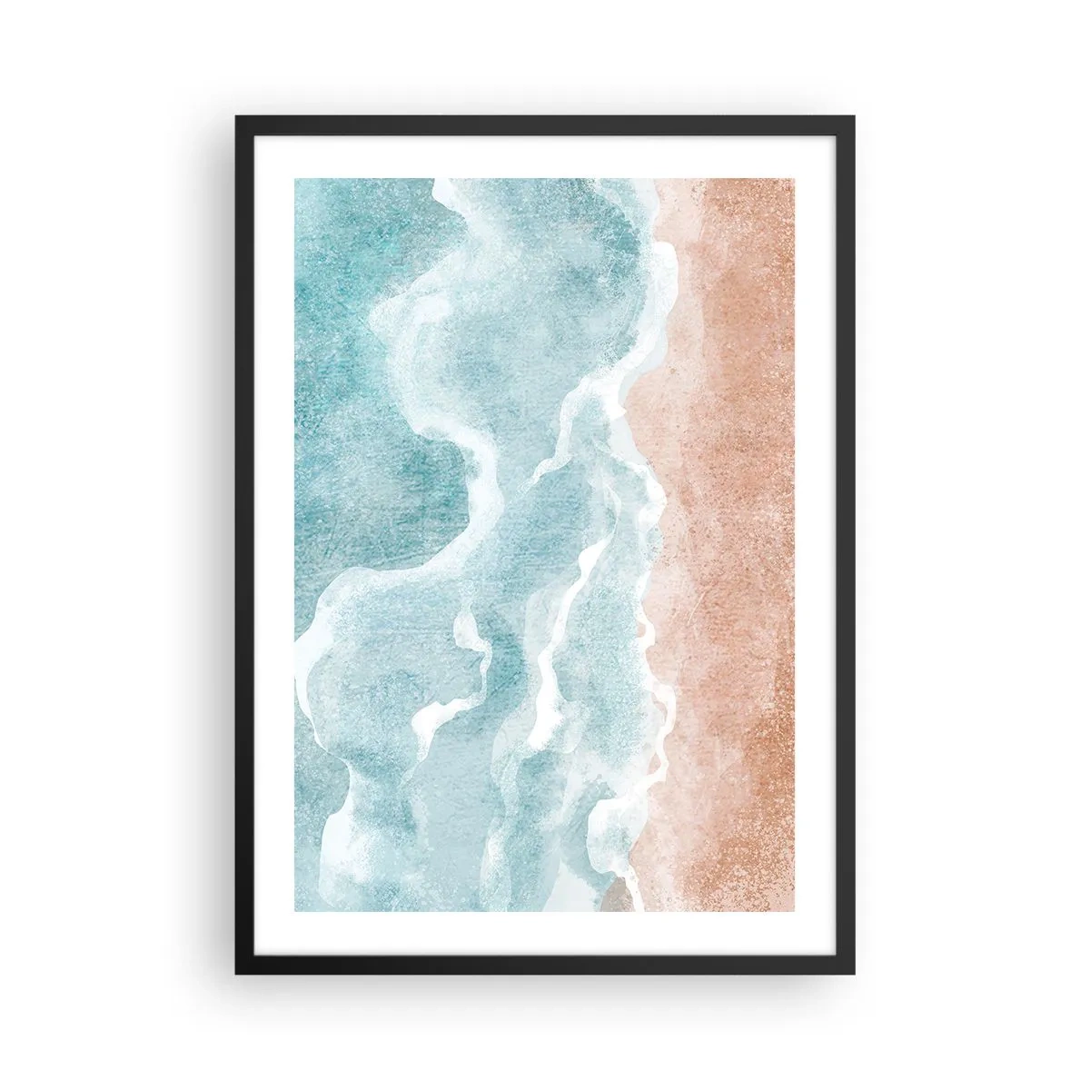 Póster en marco negro - Las olas del océano se encuentran con la playa de arena - 50x70cm - Abstracción de nubes - Decoración de pared moderna para salón y dormitorio ARTTOR
