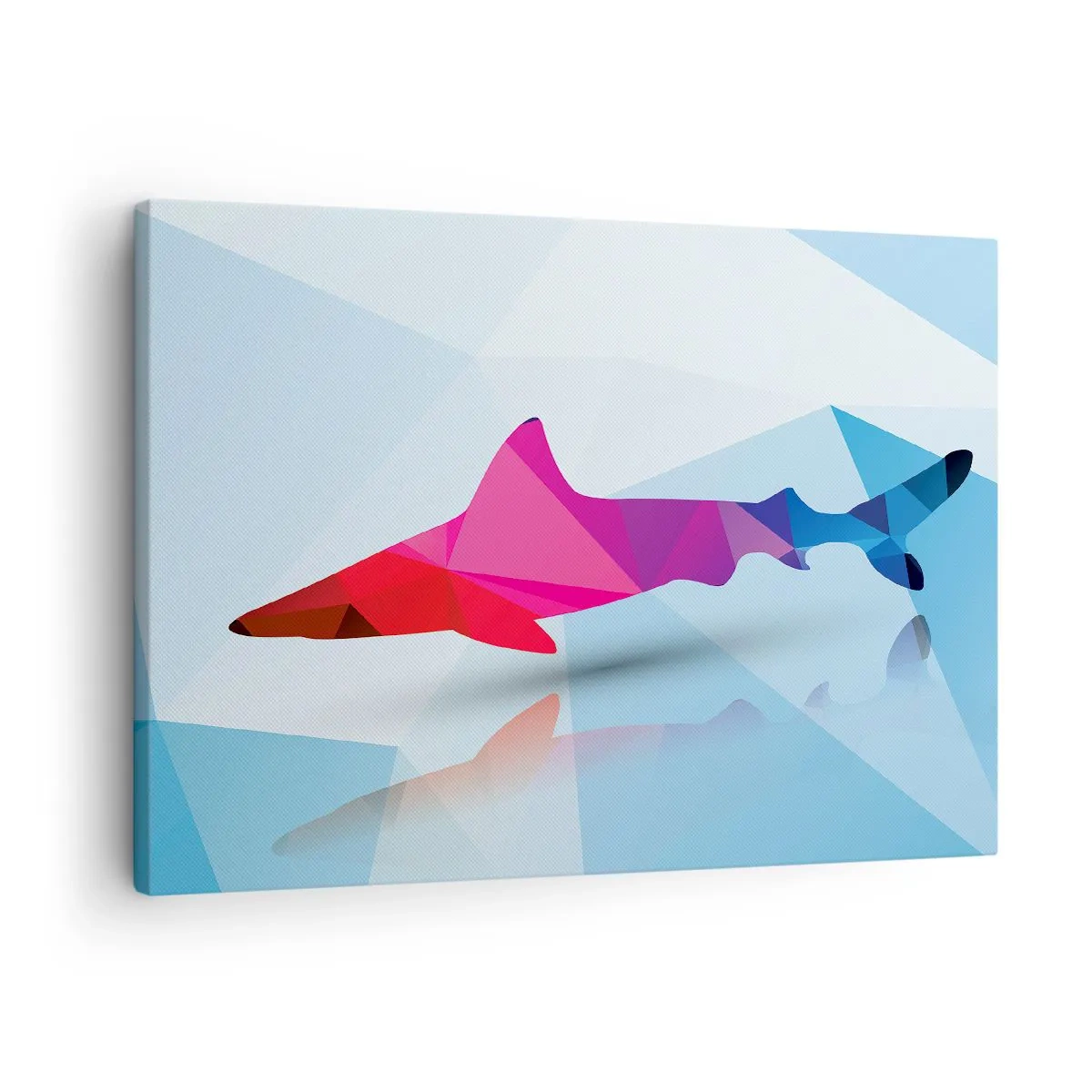 Cuadro sobre lienzo - Impresión de Imagen - Silueta geométrica de tiburón en tonos rosa y azul. - 70x50cm - Tiburón en espacio cristalino - Decoración de pared moderna para salón y dormitorio ARTTOR