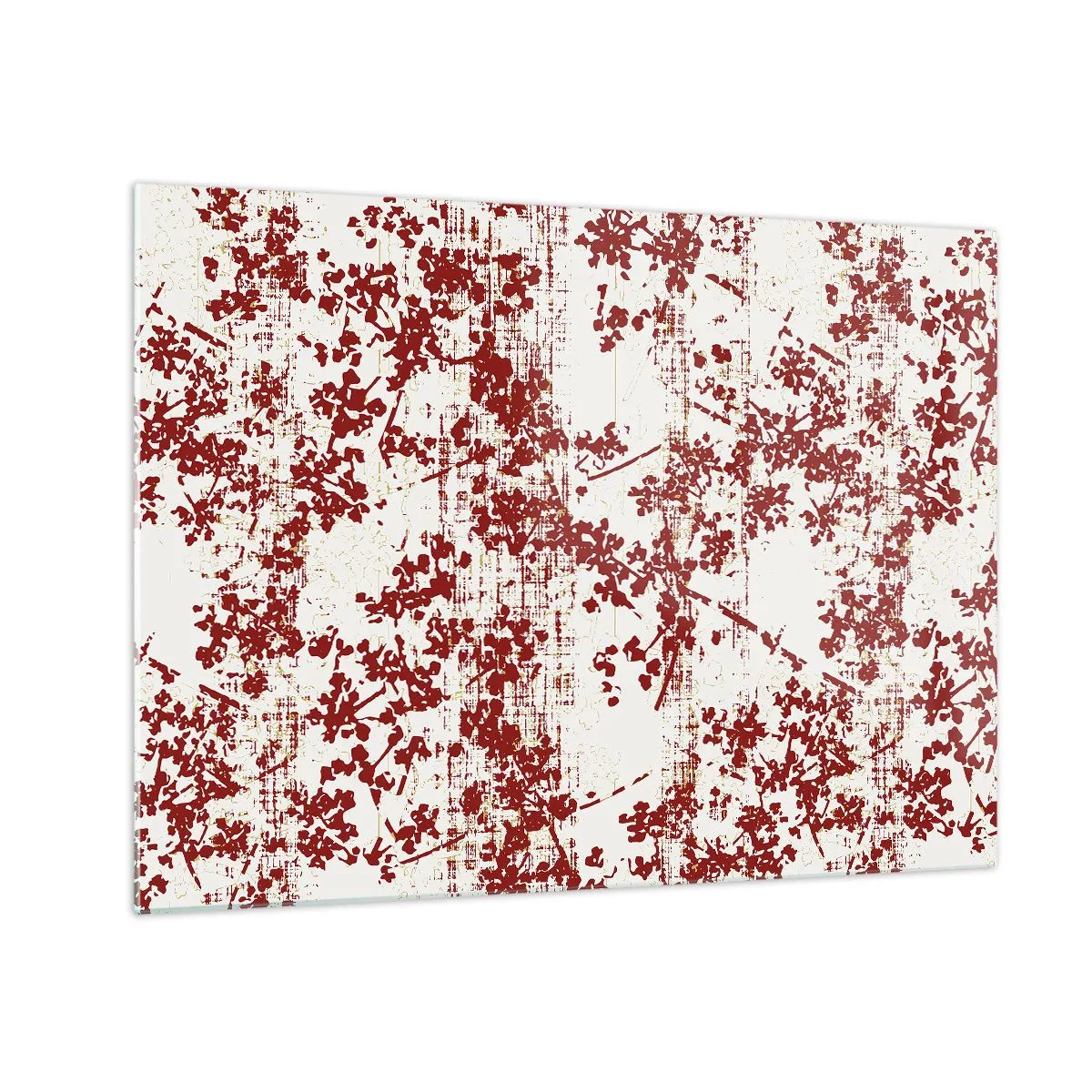 Cuadro sobre vidrio - Impresiones sobre Vidrio - Un patrón floral en rojo sobre un fondo claro y desgastado. - 70x50cm - Como un viejo percal - Decoración de pared moderna para salón y dormitorio ARTTOR