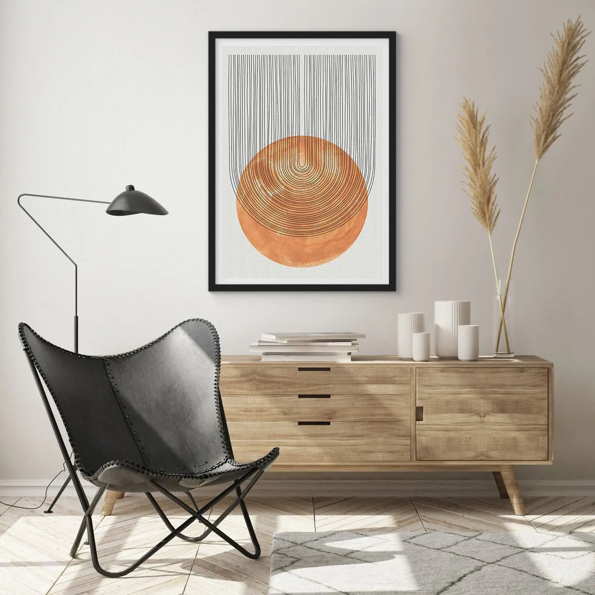 Póster en marco negro - Abstracción geométrica en tonos terrosos - 50x70cm - Una composición soleada - Decoración de pared moderna para salón y dormitorio ARTTOR