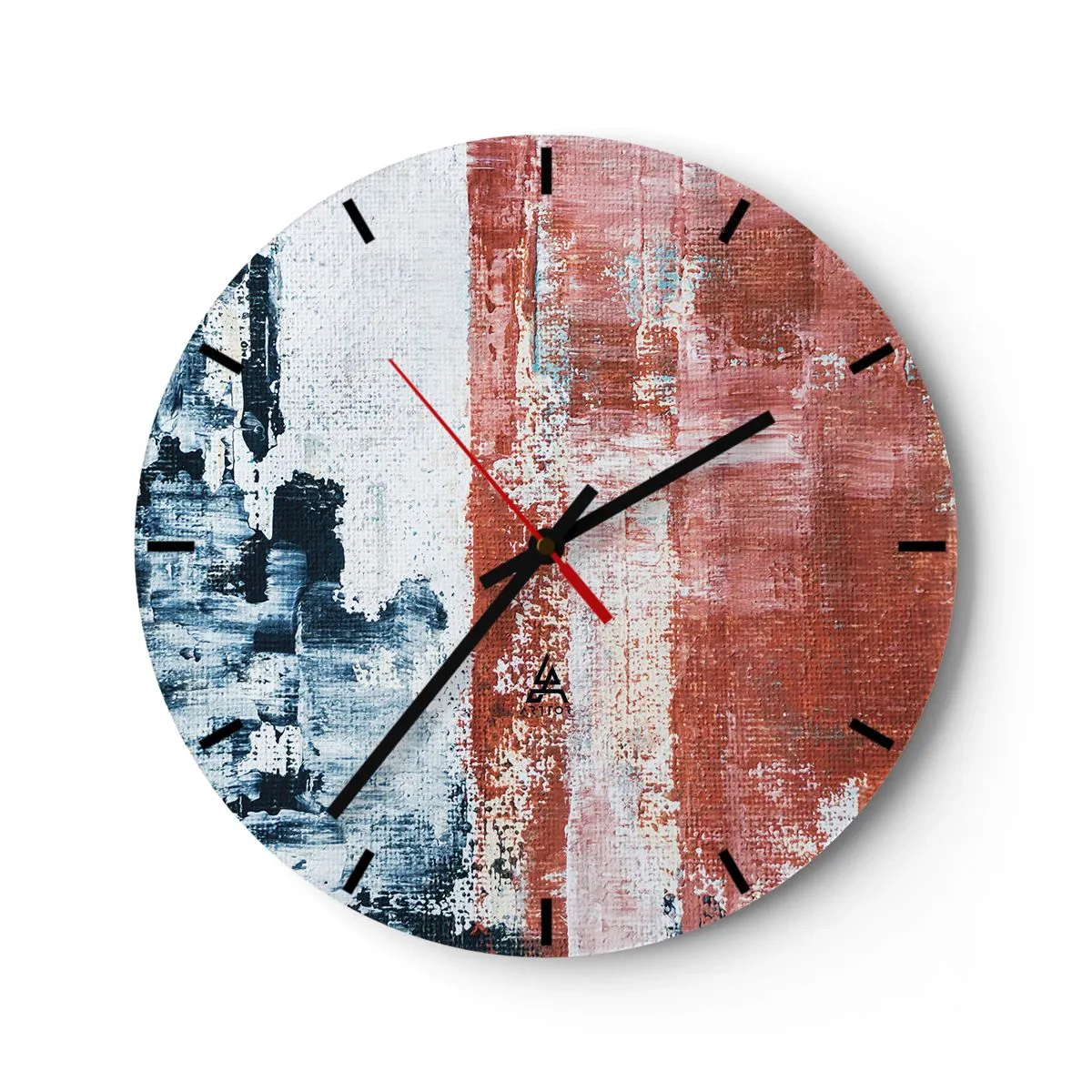 Reloj de pared - Reloj de vidrio - Composición abstracta en tonos azules y rojos. - 30x30cm - Mitad abstracción, mitad abstracción - Decoración de pared moderna para salón, cocina y dormitorio ARTTOR